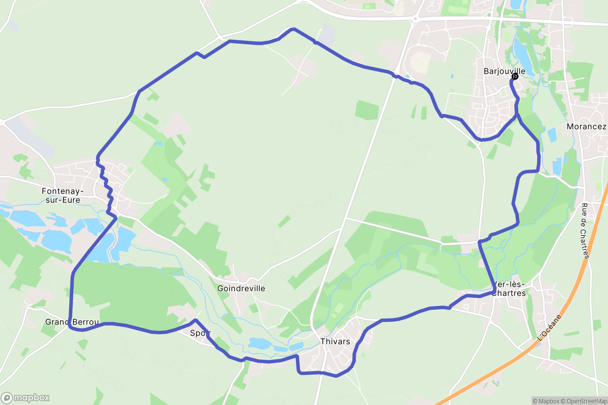 Barjouville : carte du parcours de randonnée - France