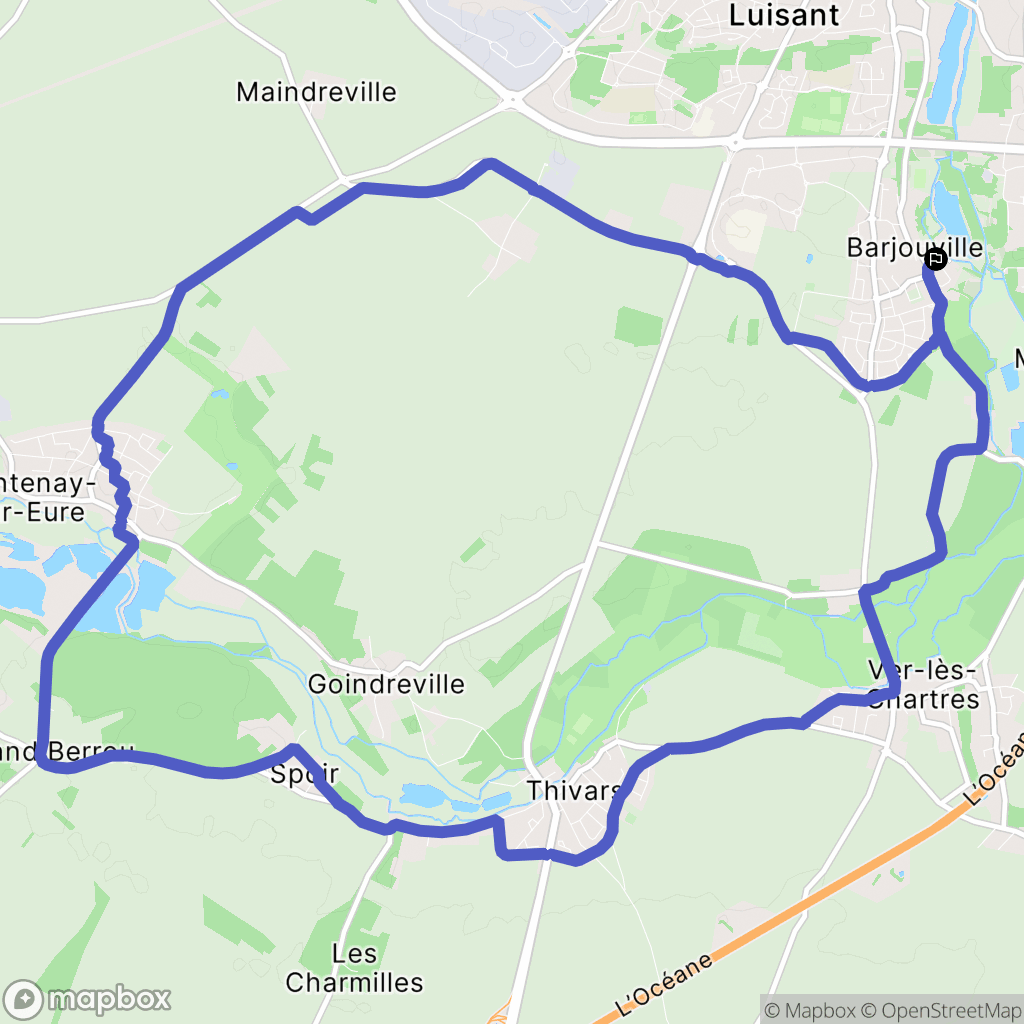 Barjouville : carte du parcours de randonnée - France