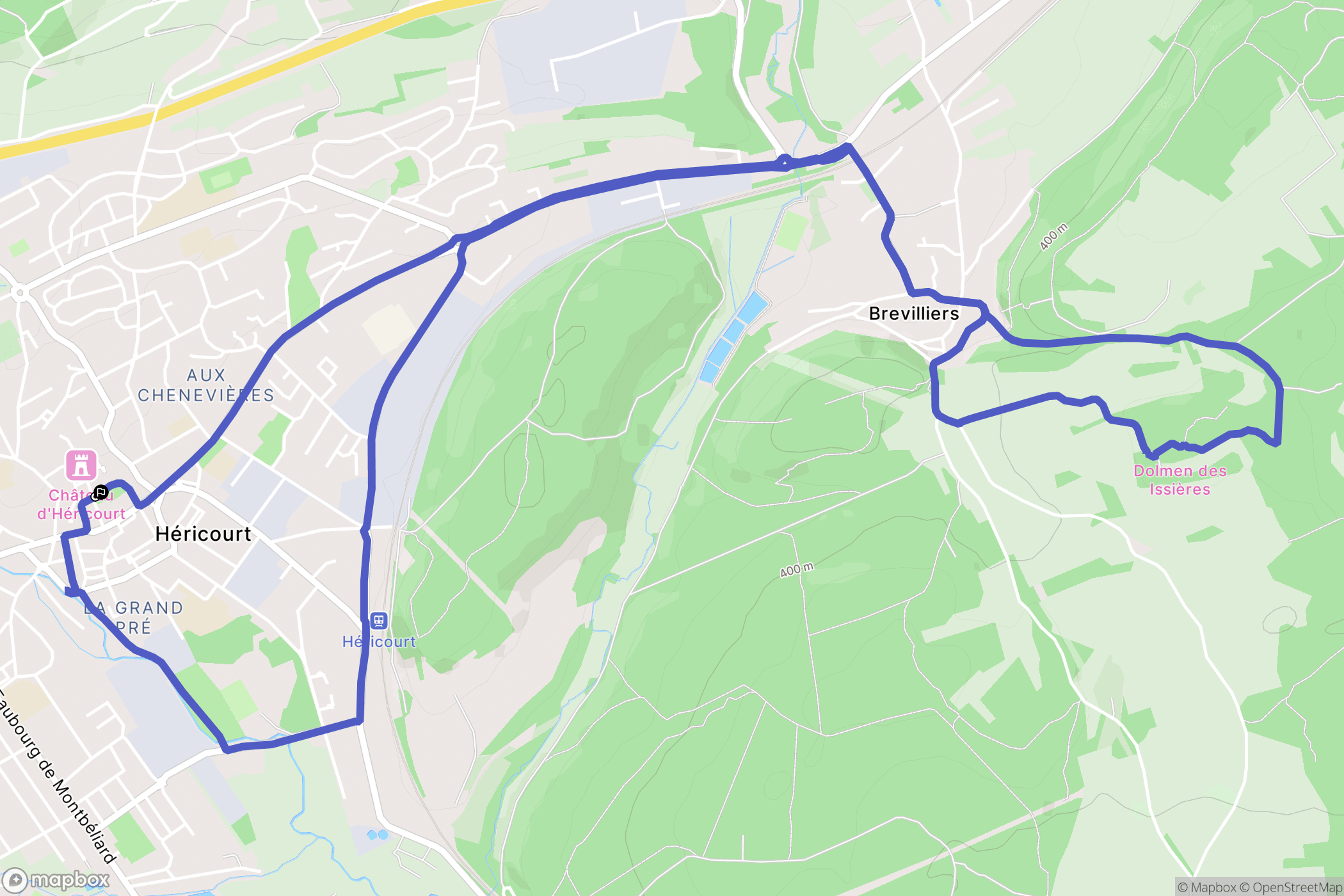 Héricourt : carte du parcours de randonnée - France