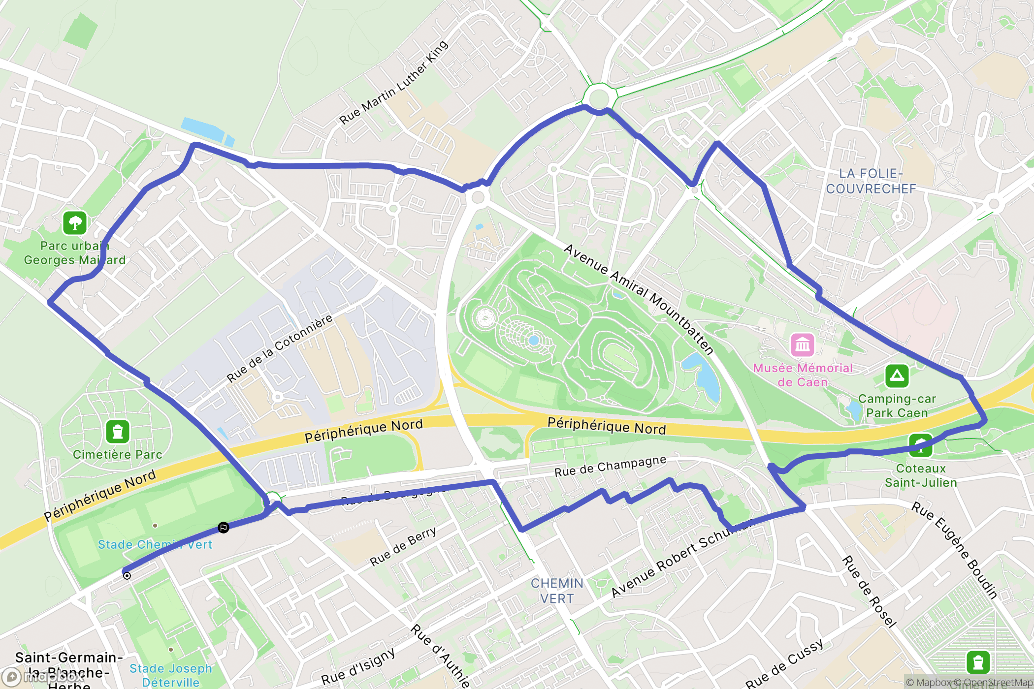 Caen : carte du parcours de randonnée - France