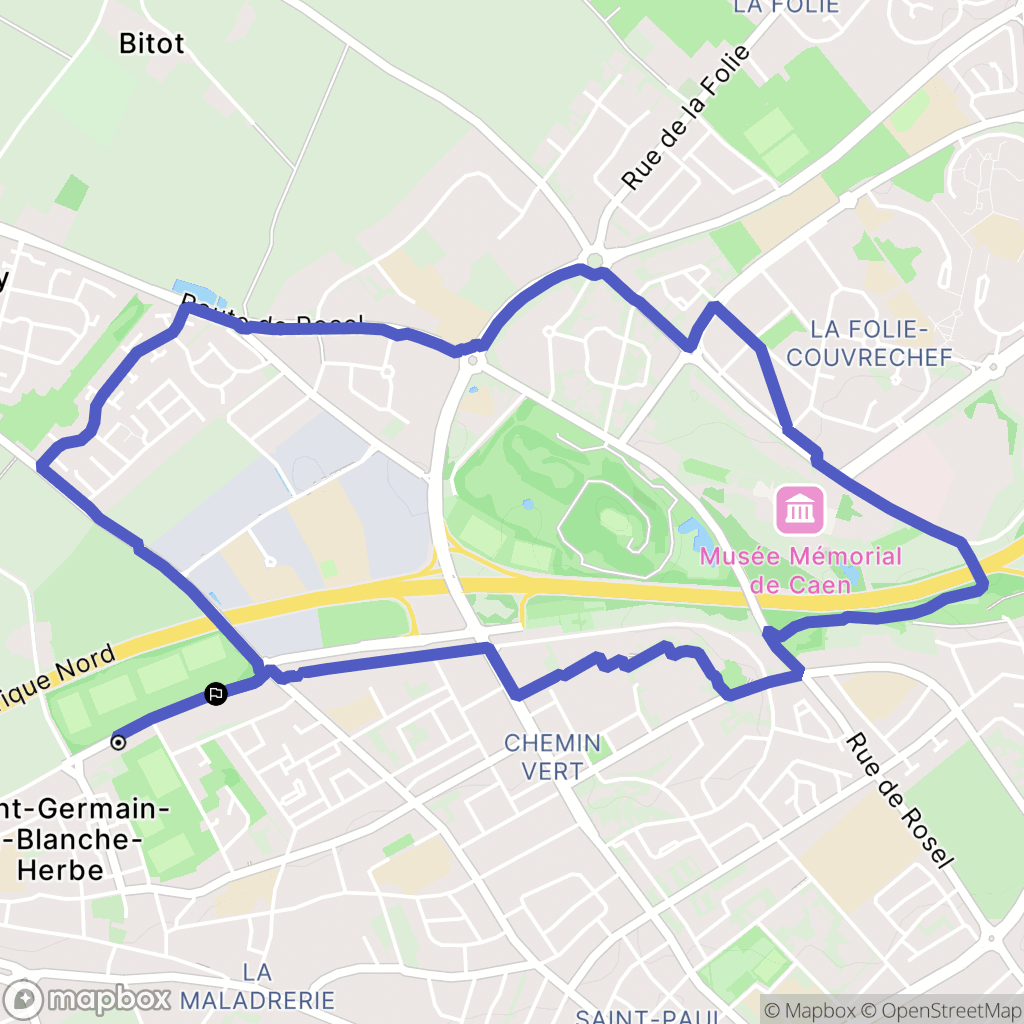 Caen : carte du parcours de randonnée - France