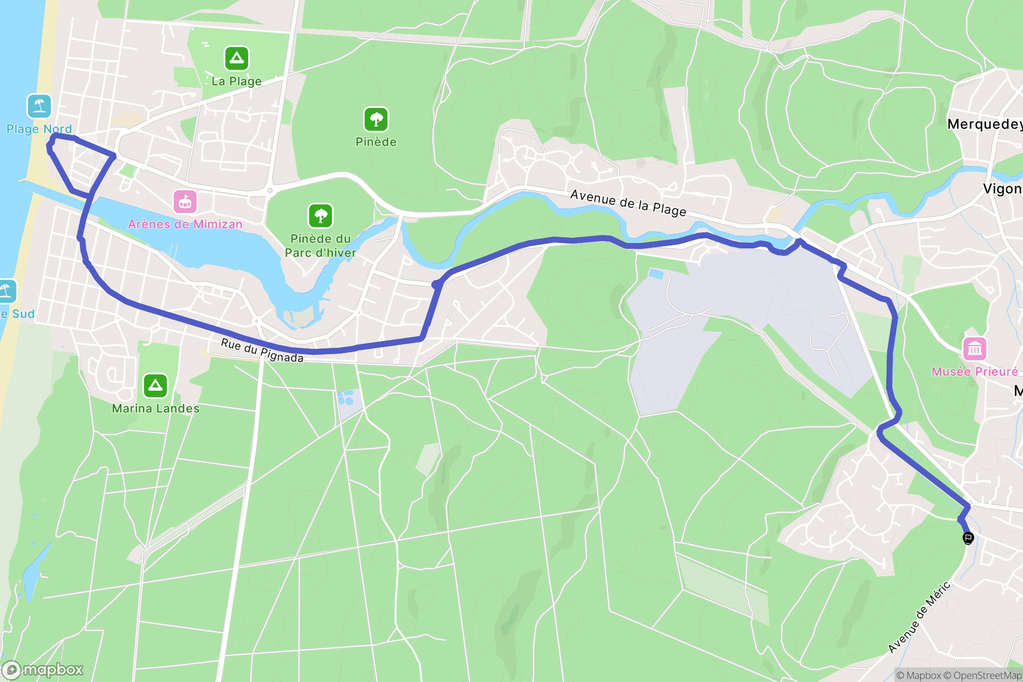 Mimizan : carte du parcours de randonnée - France