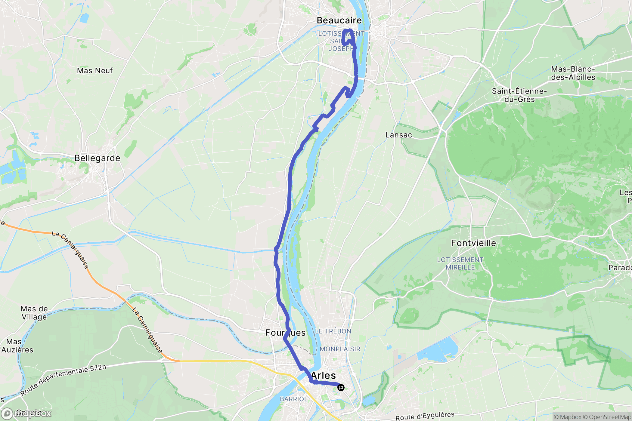 Arles : carte du parcours de randonnée - France