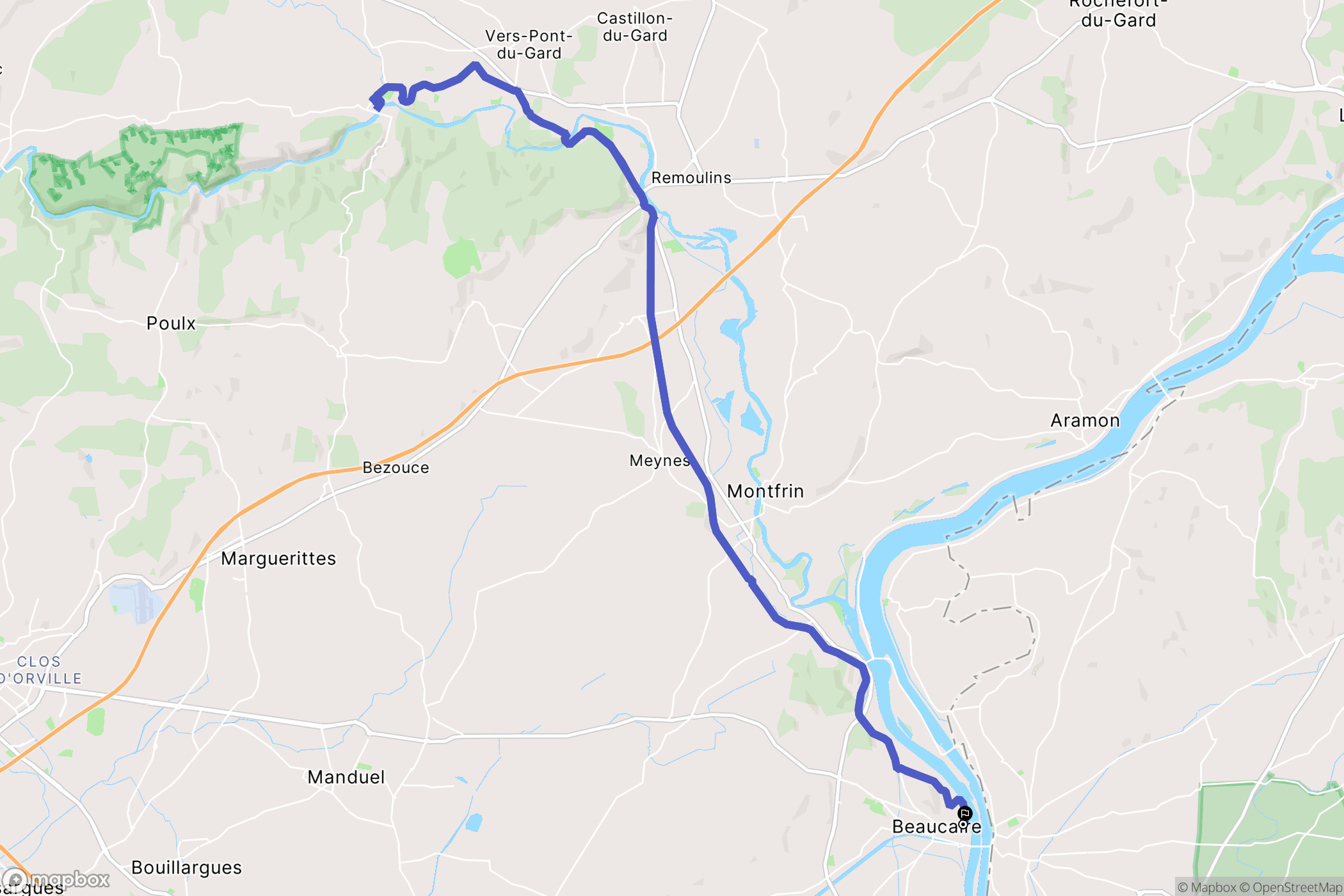 Beaucaire : carte du parcours de randonnée - France