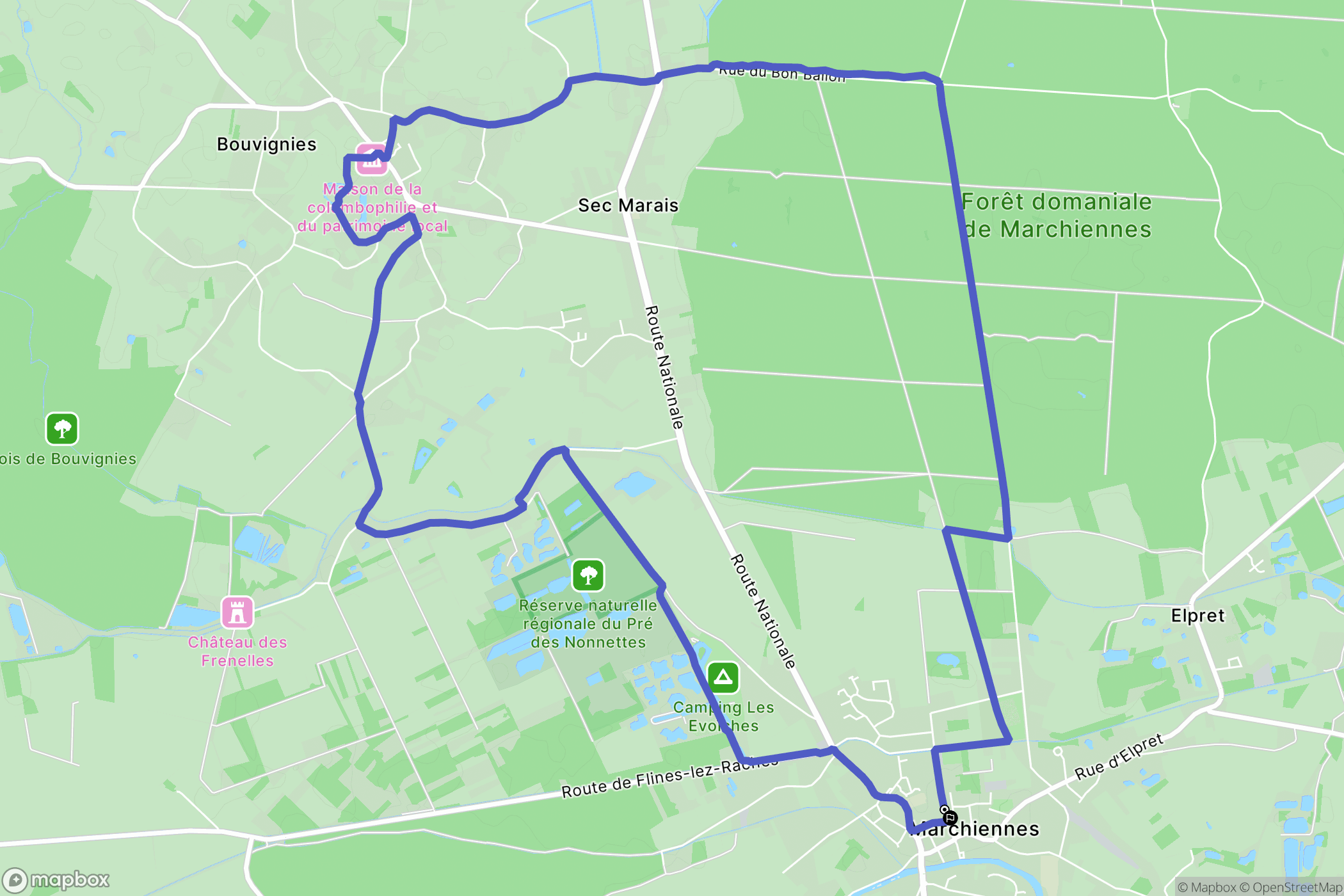 Marchiennes : carte du parcours de randonnée - France