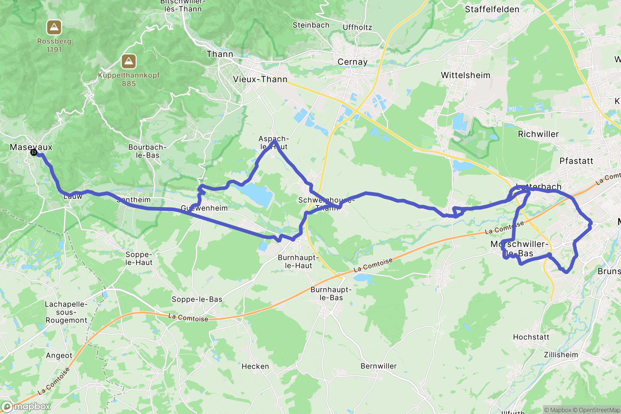 Masevaux-Niederbruck : carte du parcours de randonnée - France