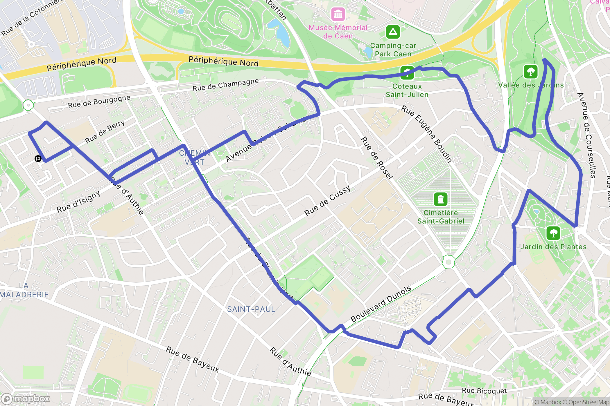 Caen : carte du parcours de randonnée - France