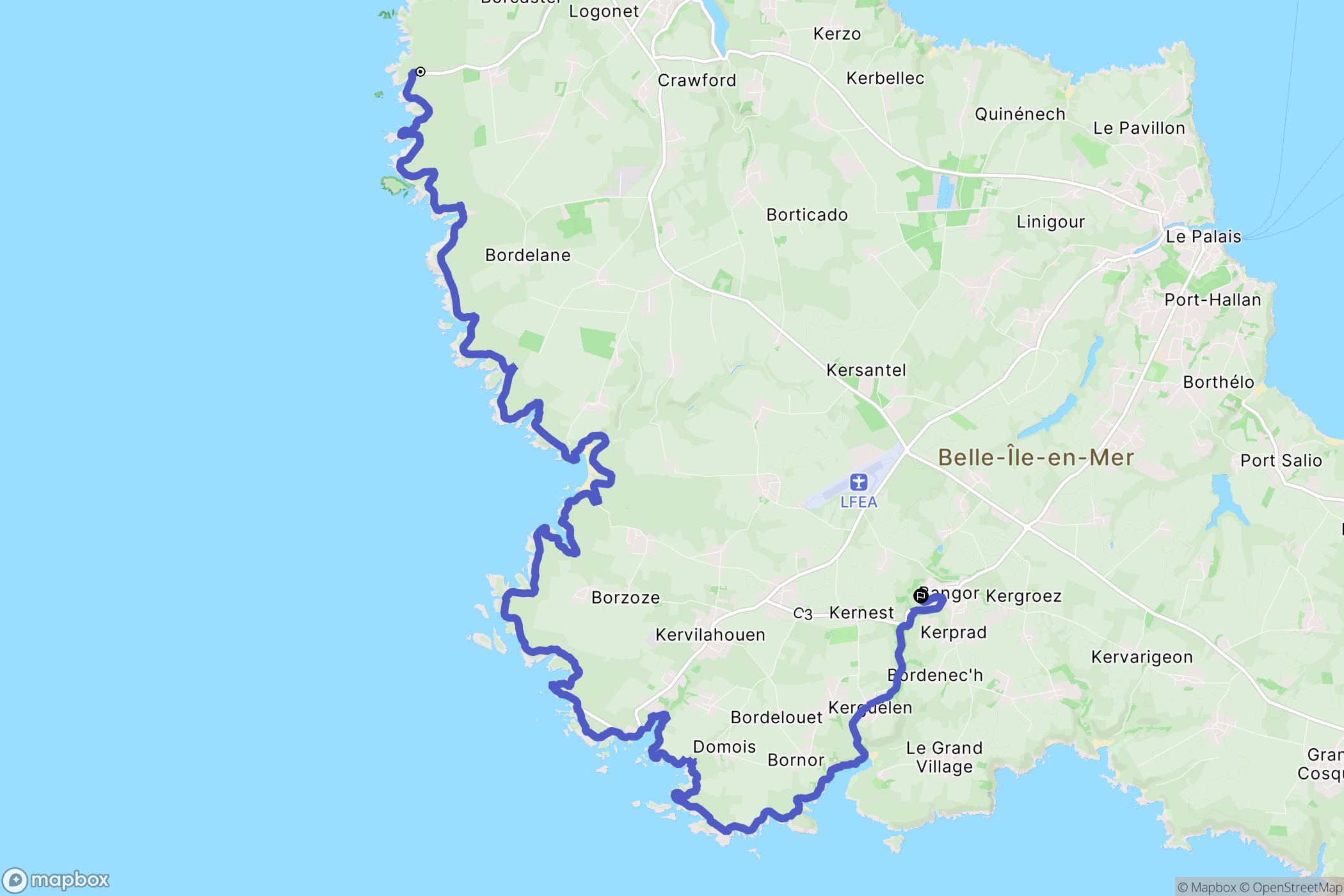 Sauzon : carte du parcours de randonnée - France