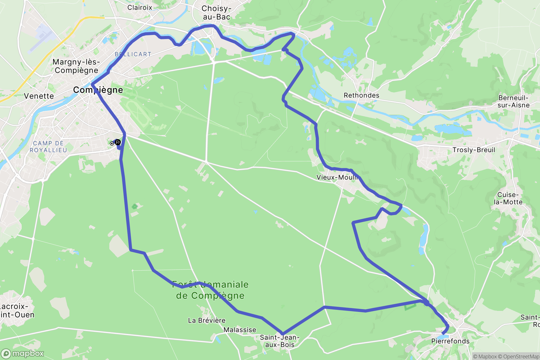 Compiègne : carte du parcours de randonnée - France