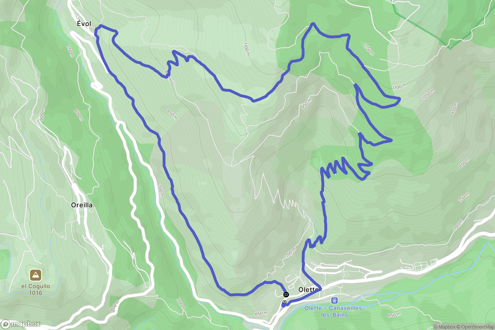 Olette : carte du parcours de randonnée - France