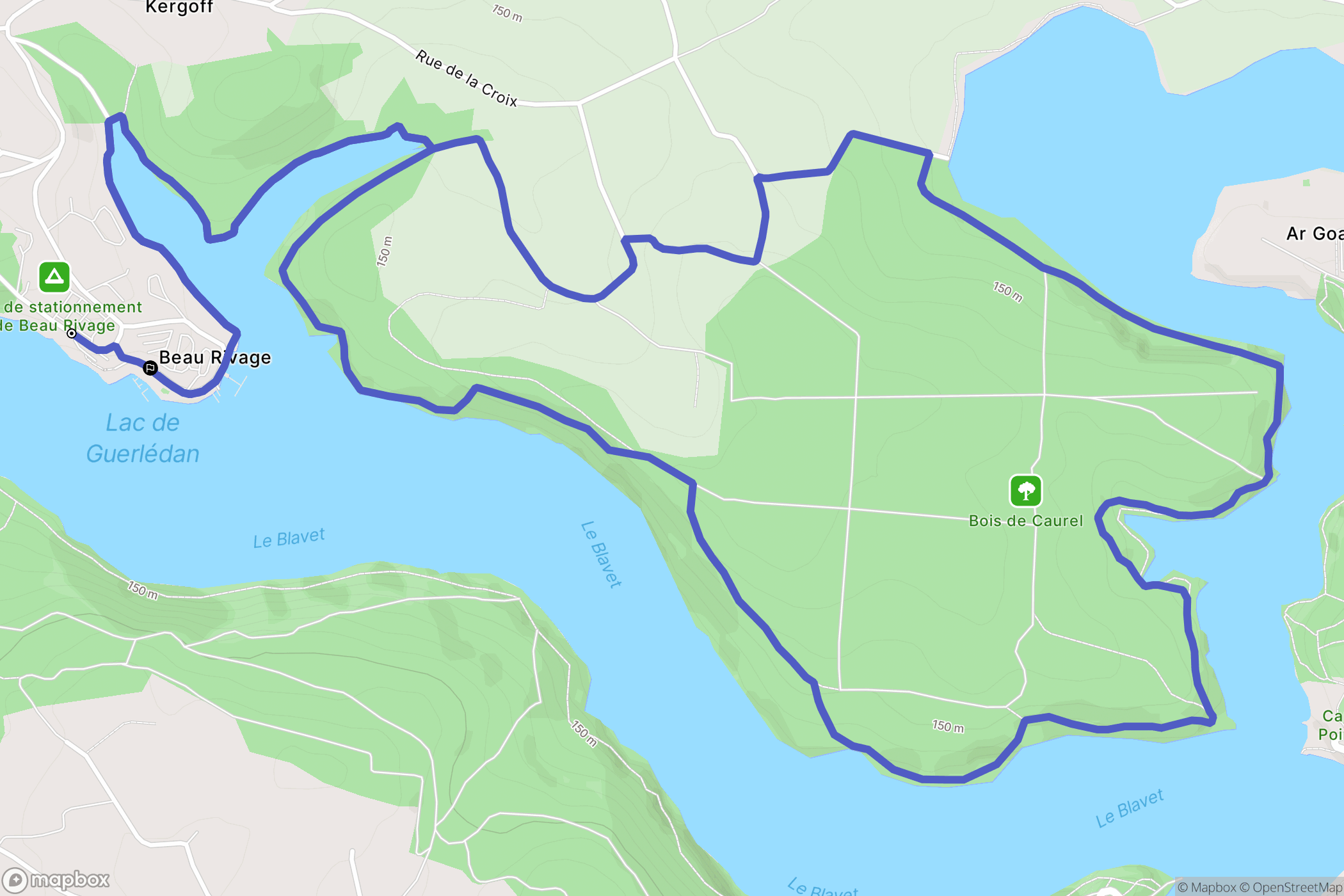 Caurel : carte du parcours de randonnée - France