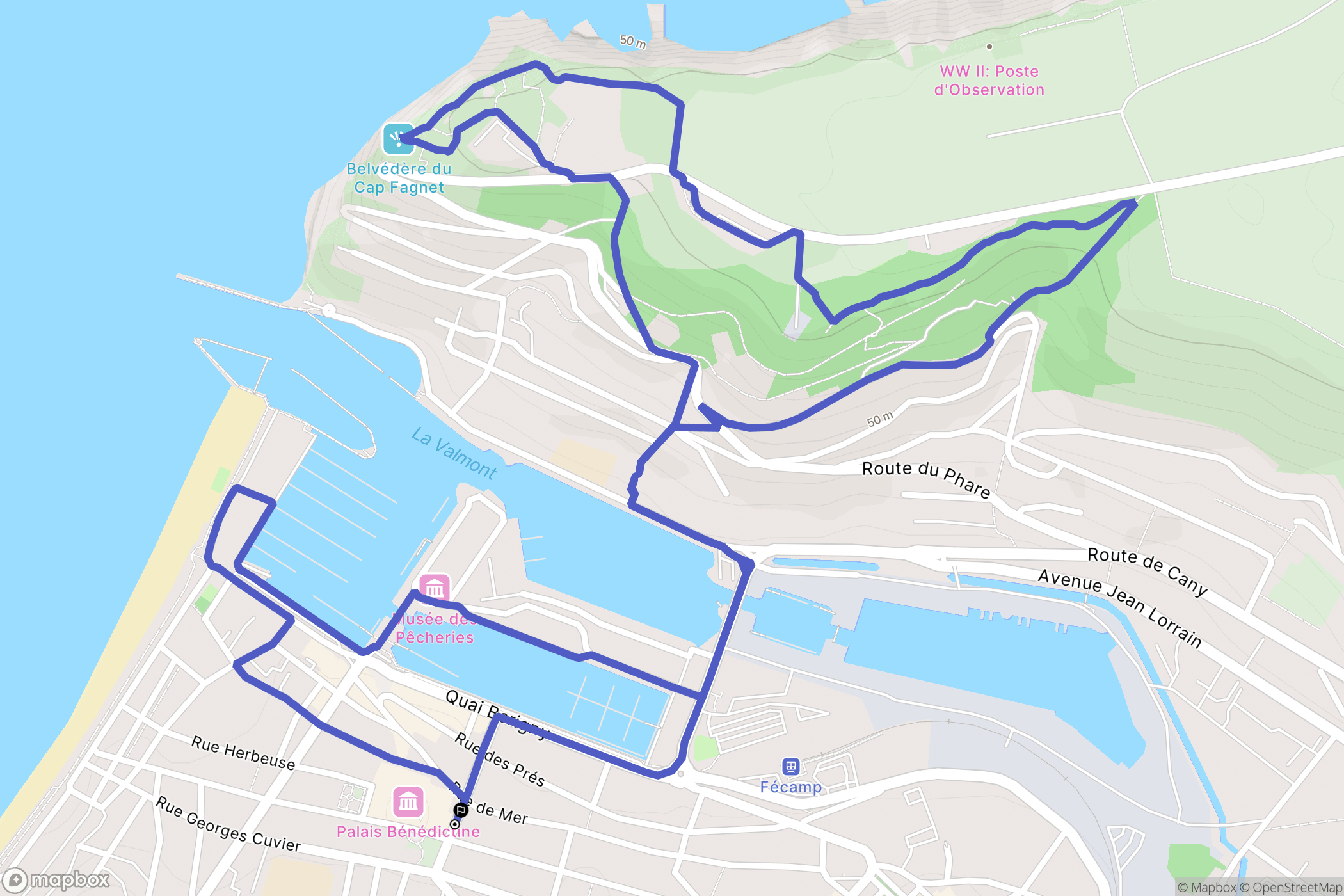 Fécamp : carte du parcours de randonnée - France