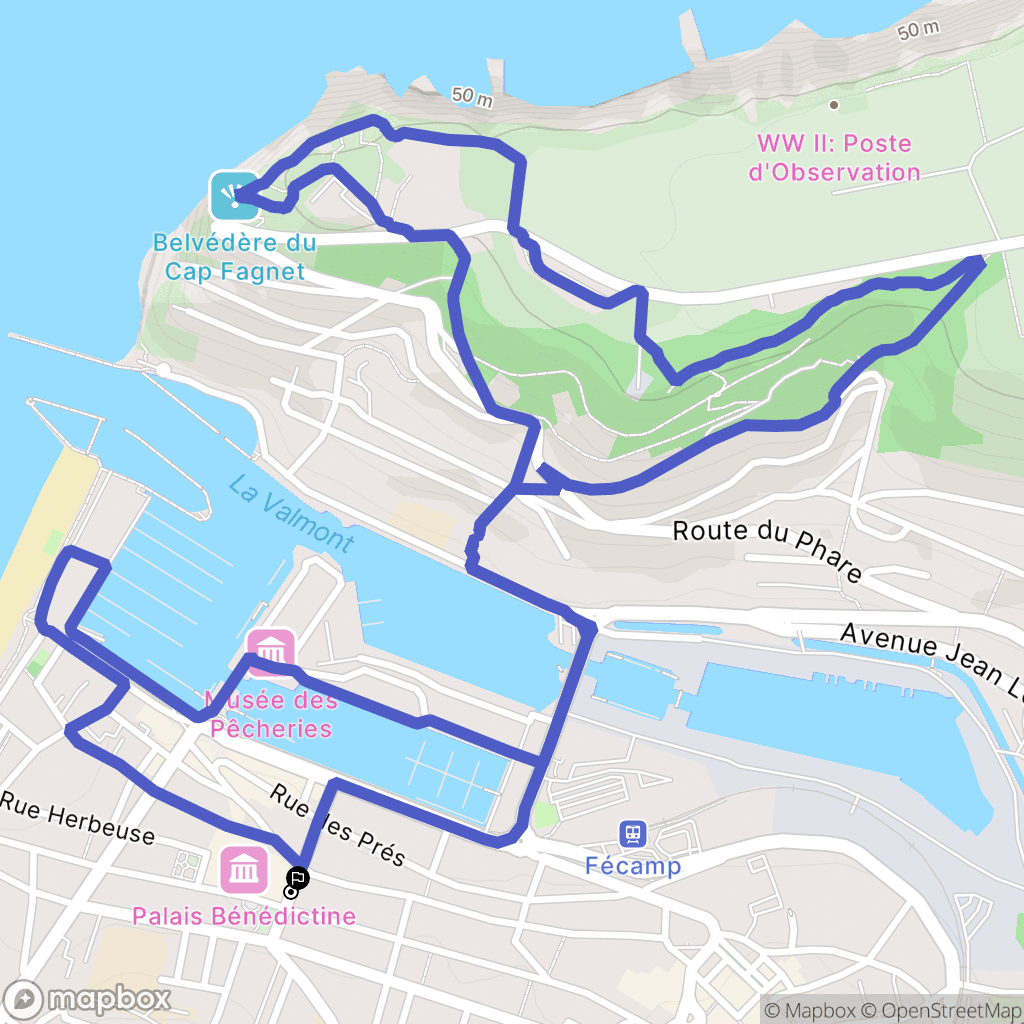Fécamp : carte du parcours de randonnée - France