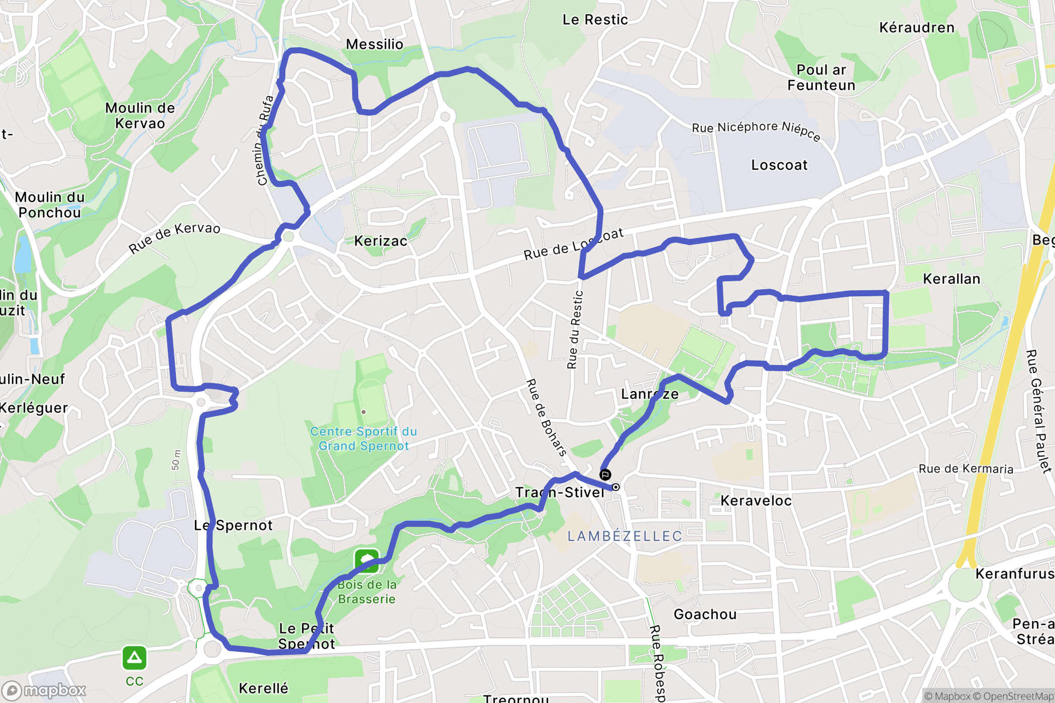 Brest : carte du parcours de randonnée - France