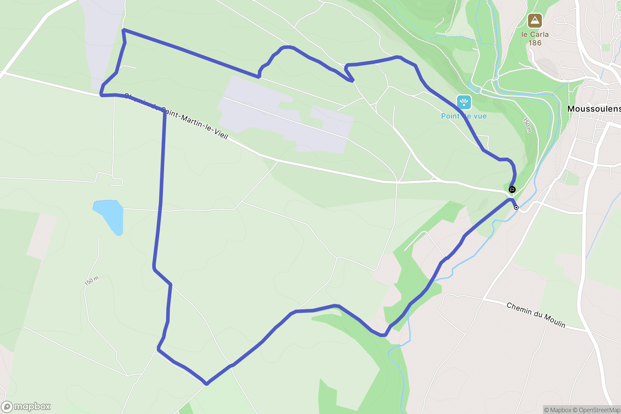 Moussoulens : carte du parcours de randonnée - France