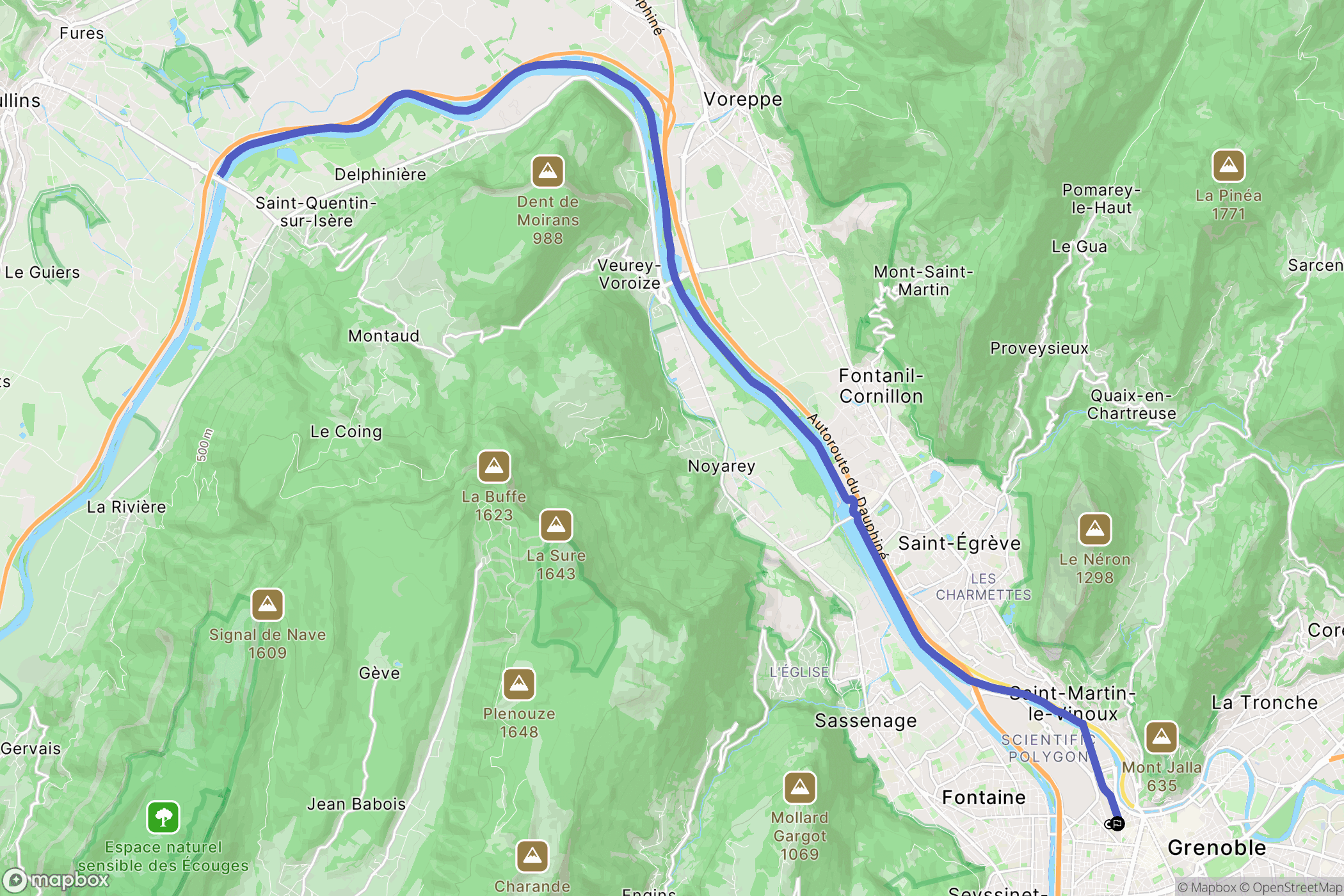Grenoble : carte du parcours de randonnée - France