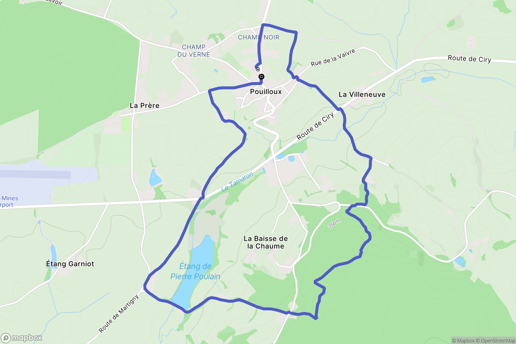 Pouilloux : carte du parcours de randonnée - France