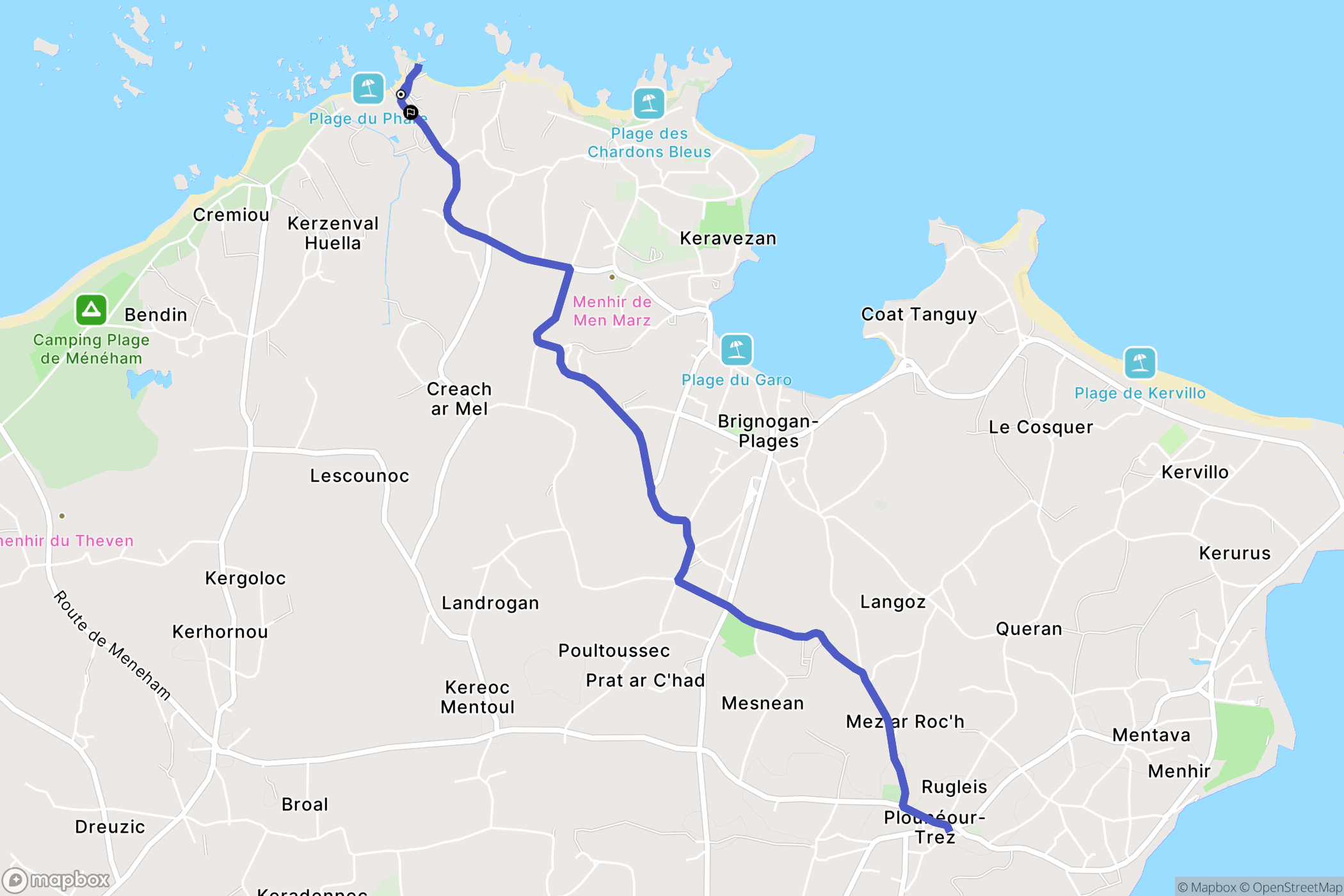 Plounéour-Brignogan-plages : carte du parcours de randonnée - France