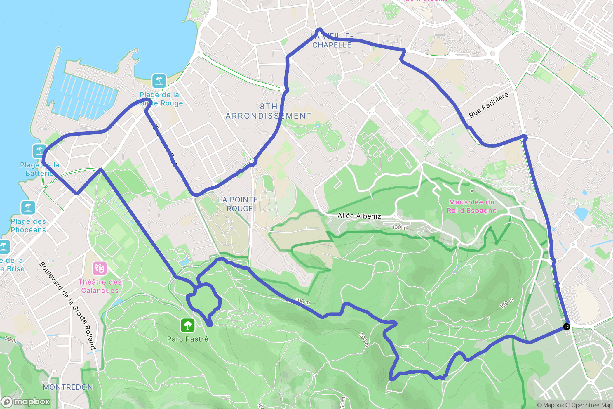 Marseille : carte du parcours de randonnée - France