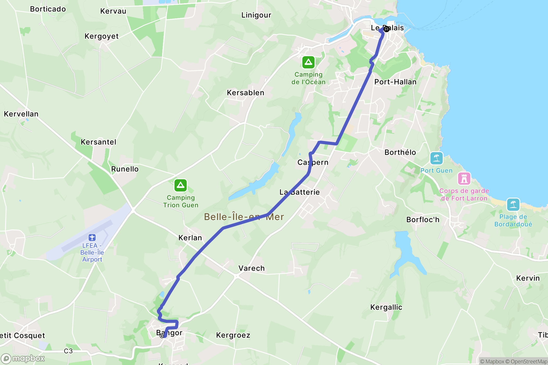 Bangor : carte du parcours de randonnée - France