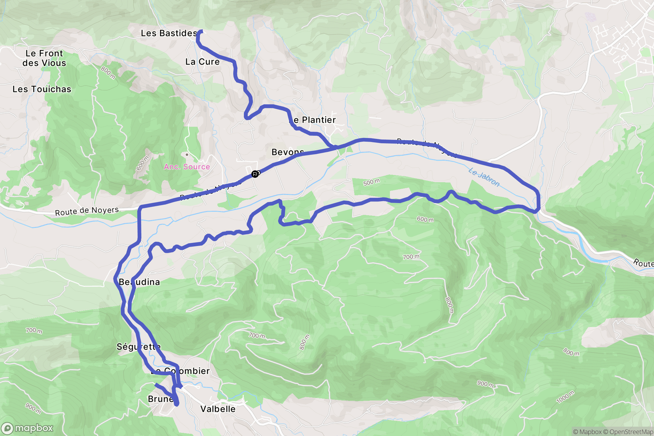 Bevons : carte du parcours de randonnée - France