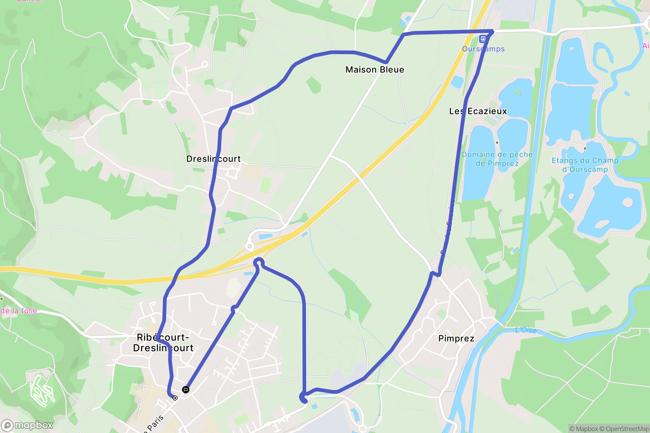Ribécourt-Dreslincourt : carte du parcours de randonnée - France