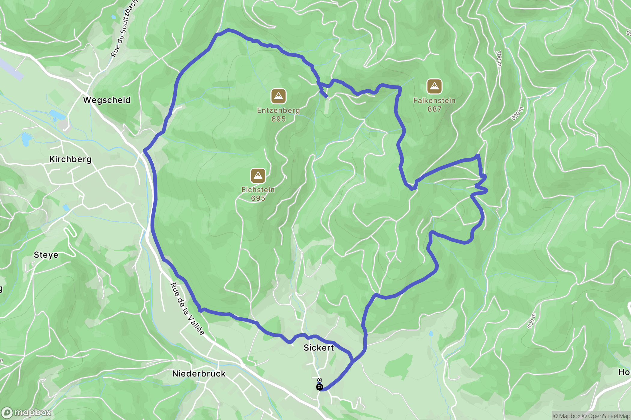 Sickert : carte du parcours de randonnée - France
