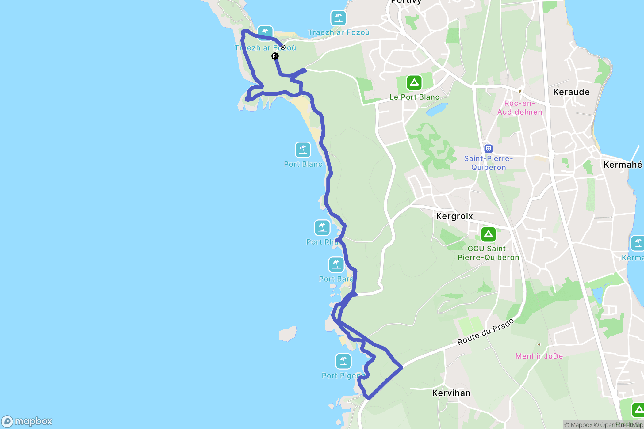 Saint-Pierre-Quiberon : carte du parcours de randonnée - France