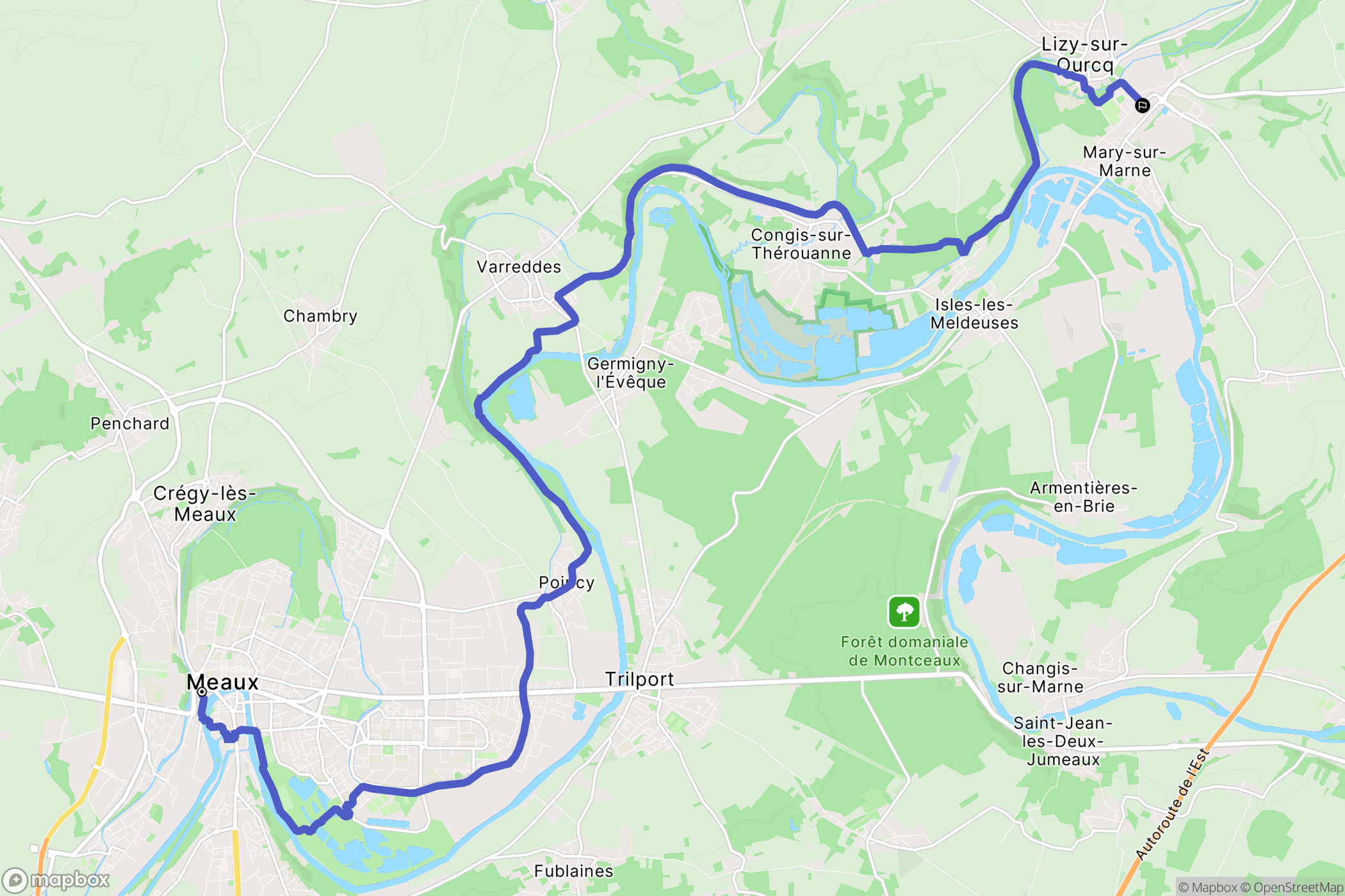 Meaux : carte du parcours de randonnée - France