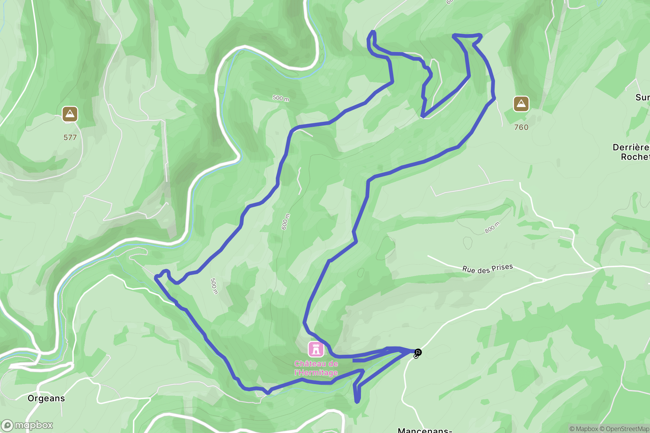 Mancenans-Lizerne : carte du parcours de randonnée - France