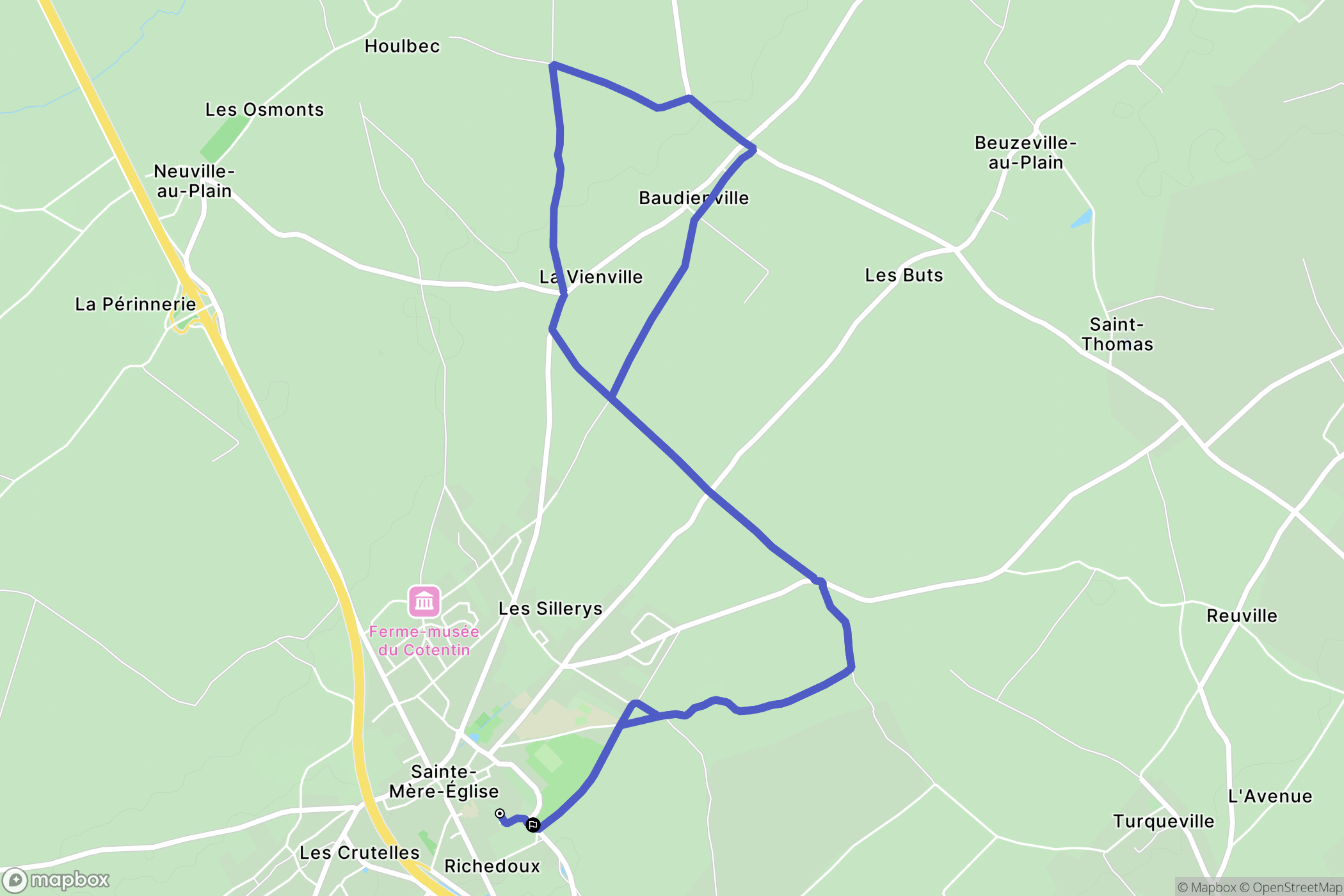 Sainte-Mère-Église : carte du parcours de randonnée - France