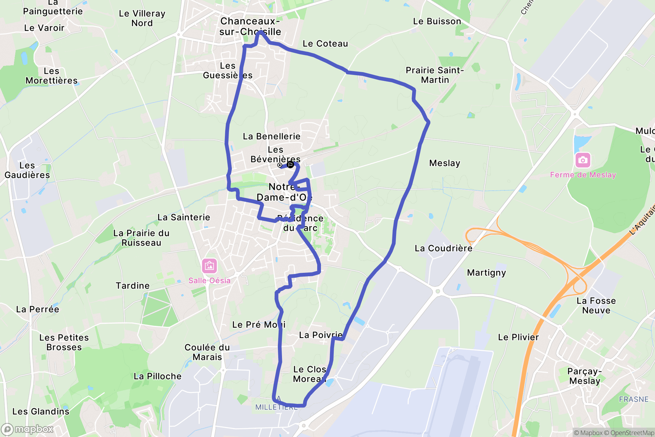 Notre-Dame-d'Oé : carte du parcours de randonnée - France