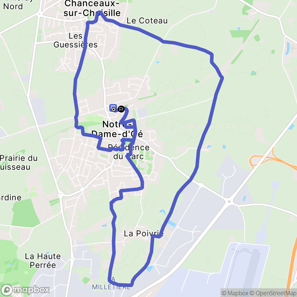 Notre-Dame-d'Oé : carte du parcours de randonnée - France