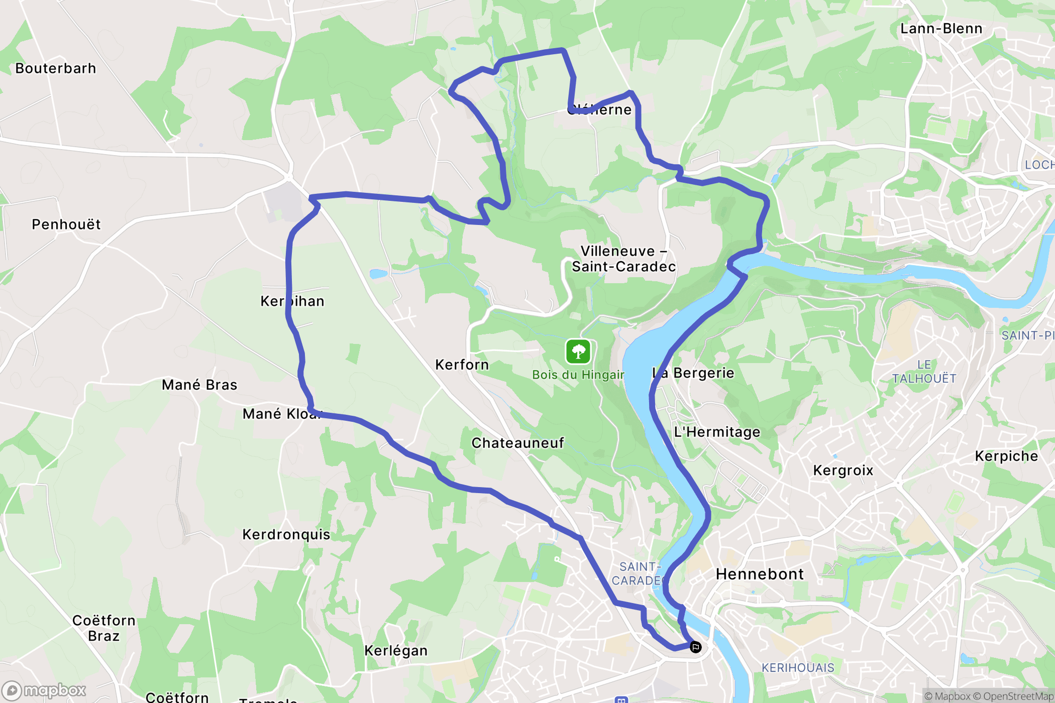 Hennebont : carte du parcours de randonnée - France