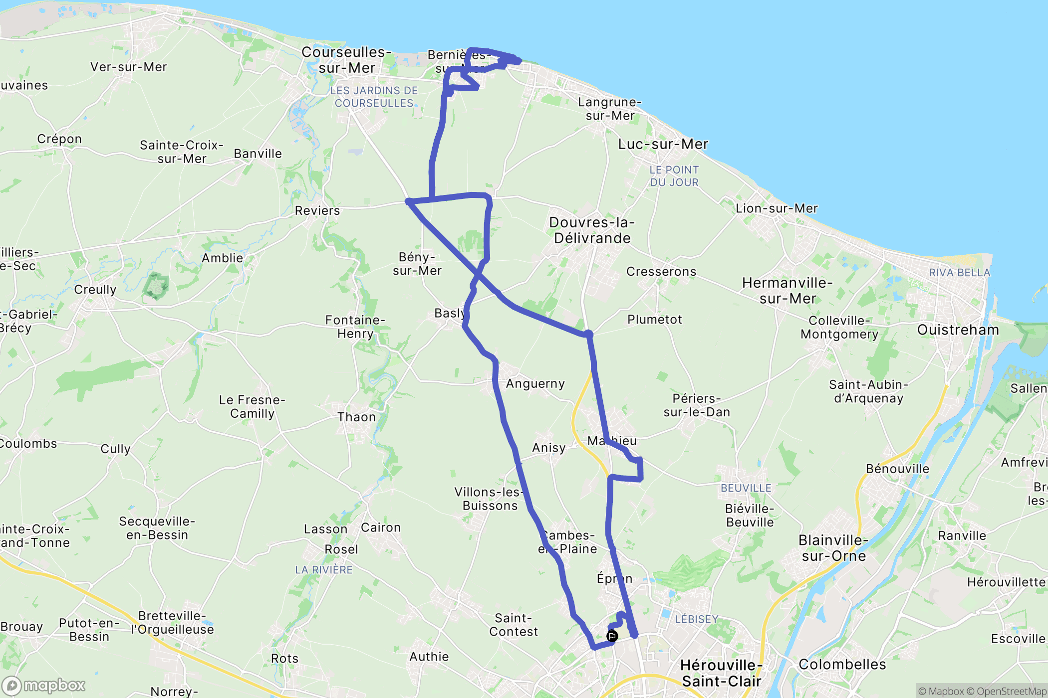 Caen : carte du parcours de randonnée - France