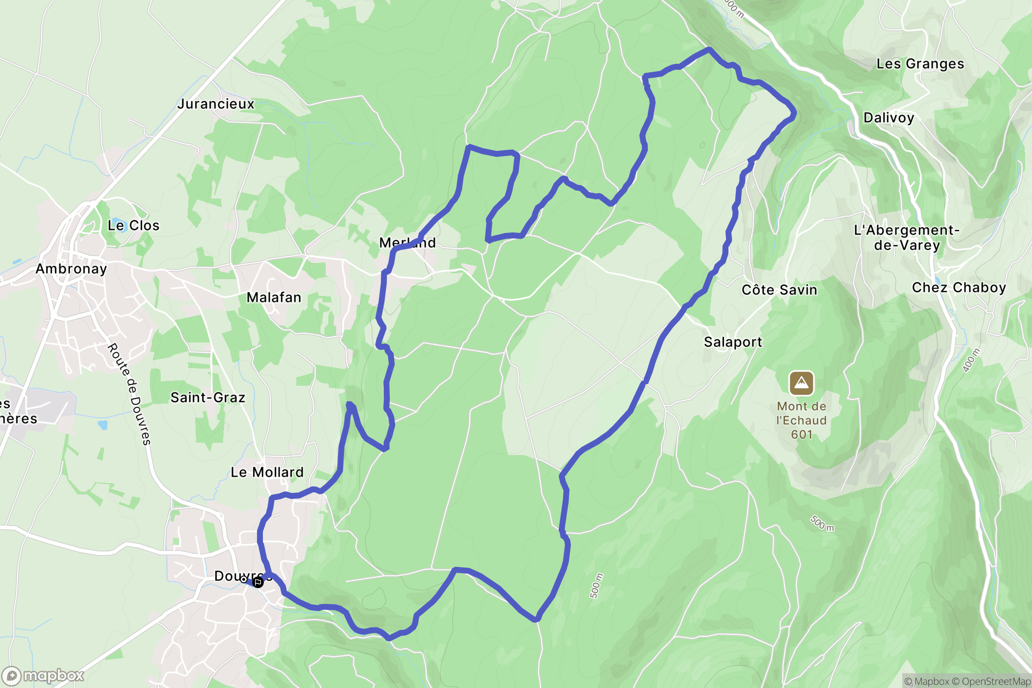 Douvres : carte du parcours de randonnée - France