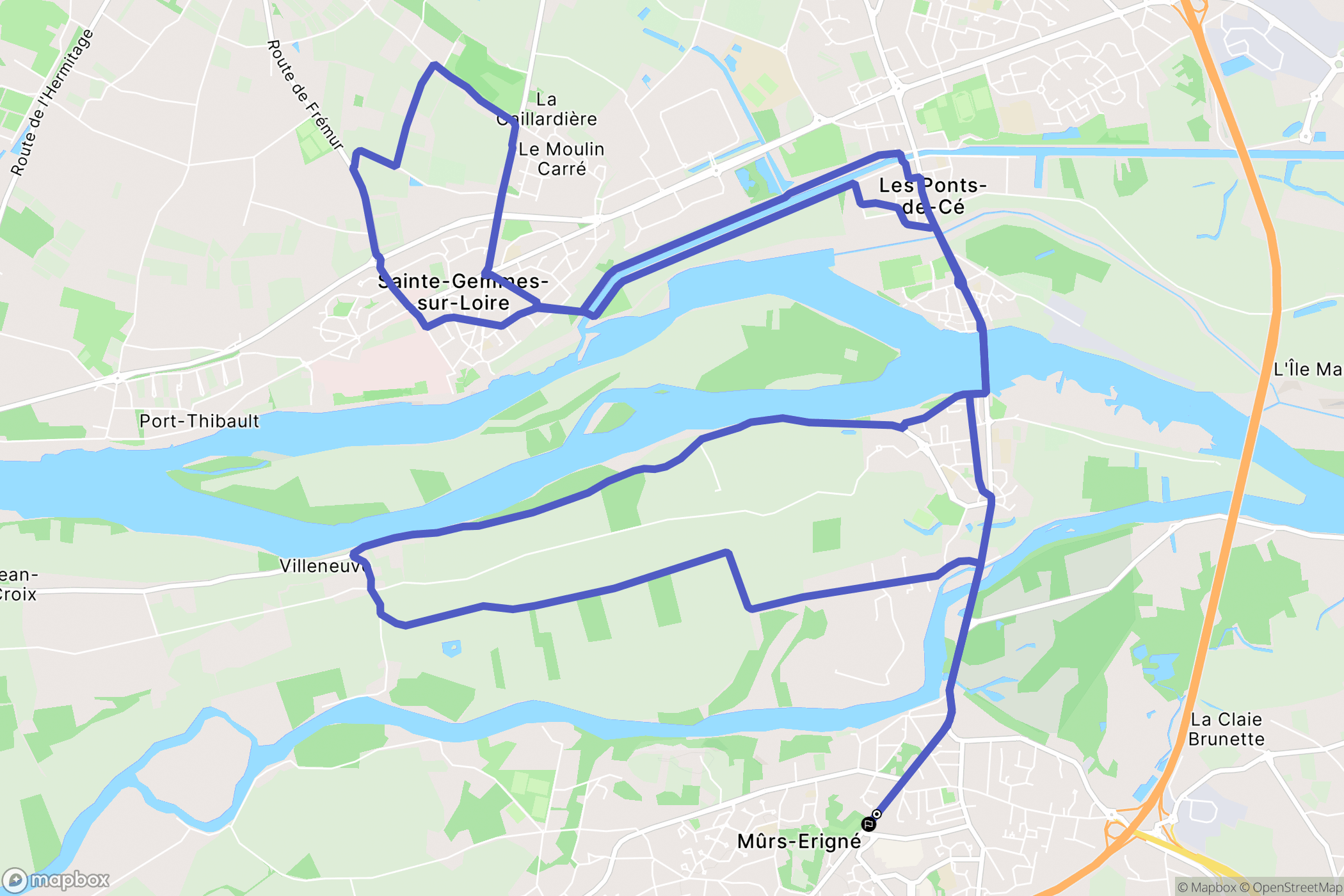 Mûrs-Erigné : carte du parcours de randonnée - France