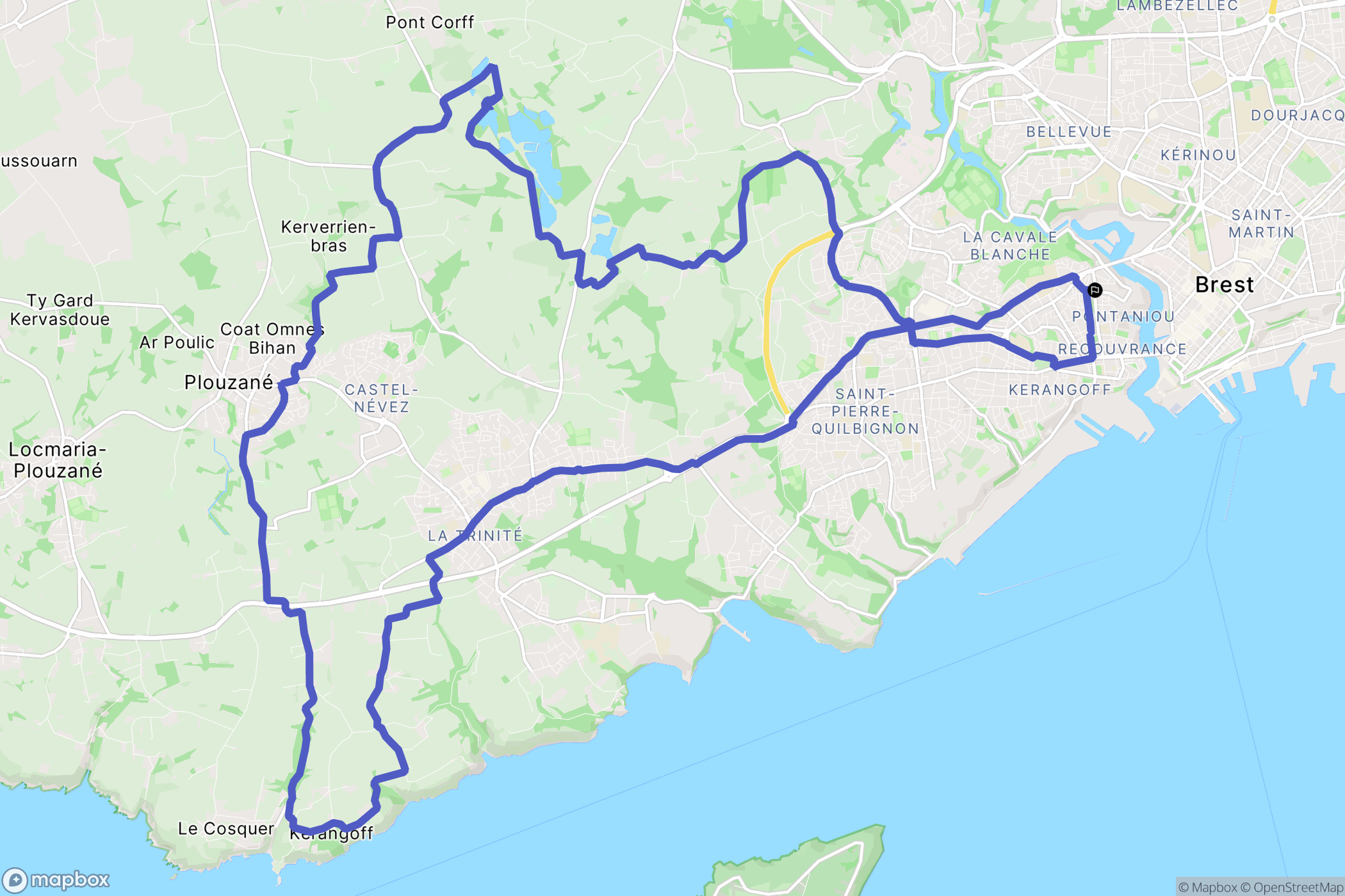 Brest : carte du parcours de randonnée - France