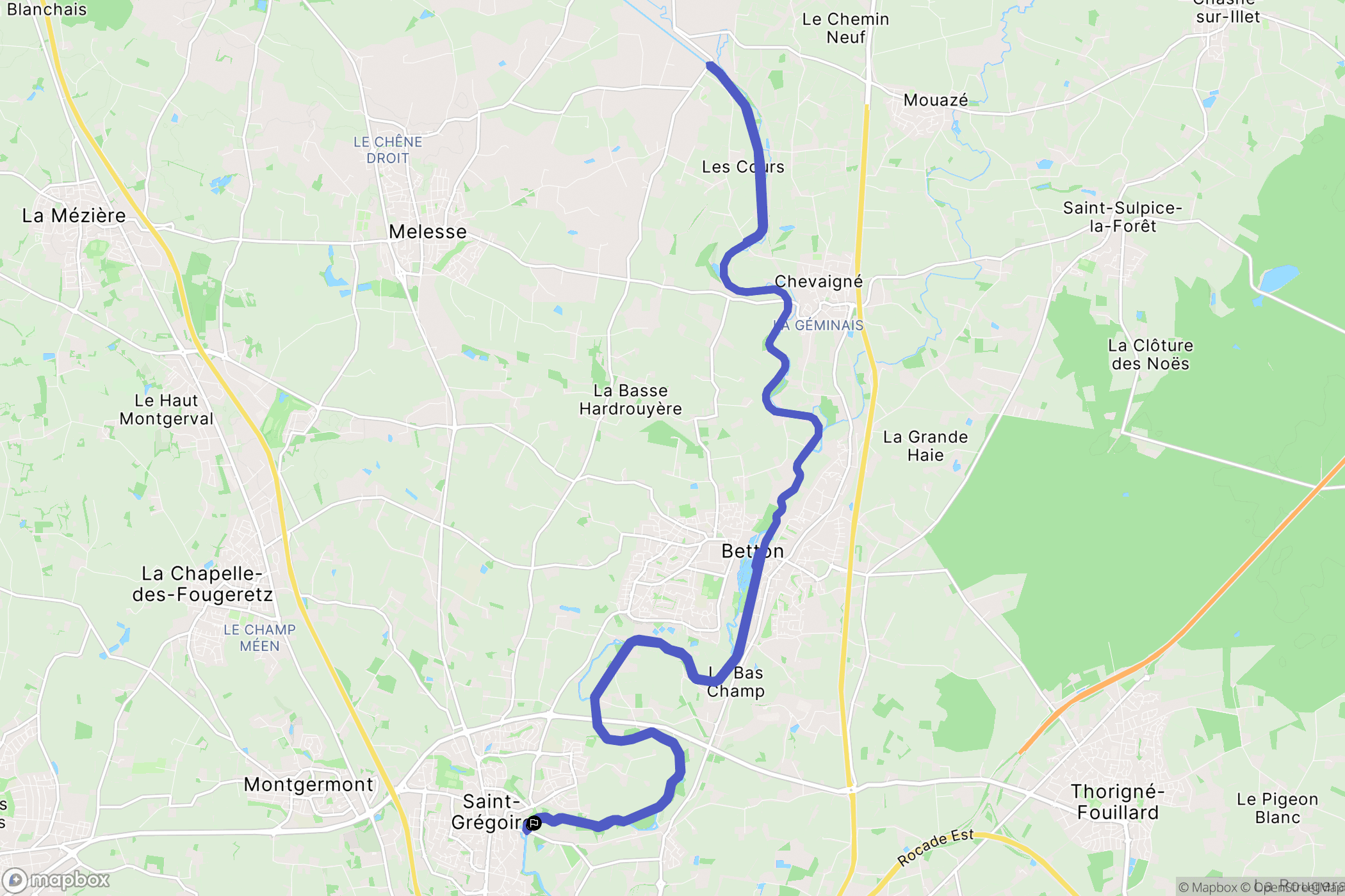 Saint-Grégoire : carte du parcours de randonnée - France