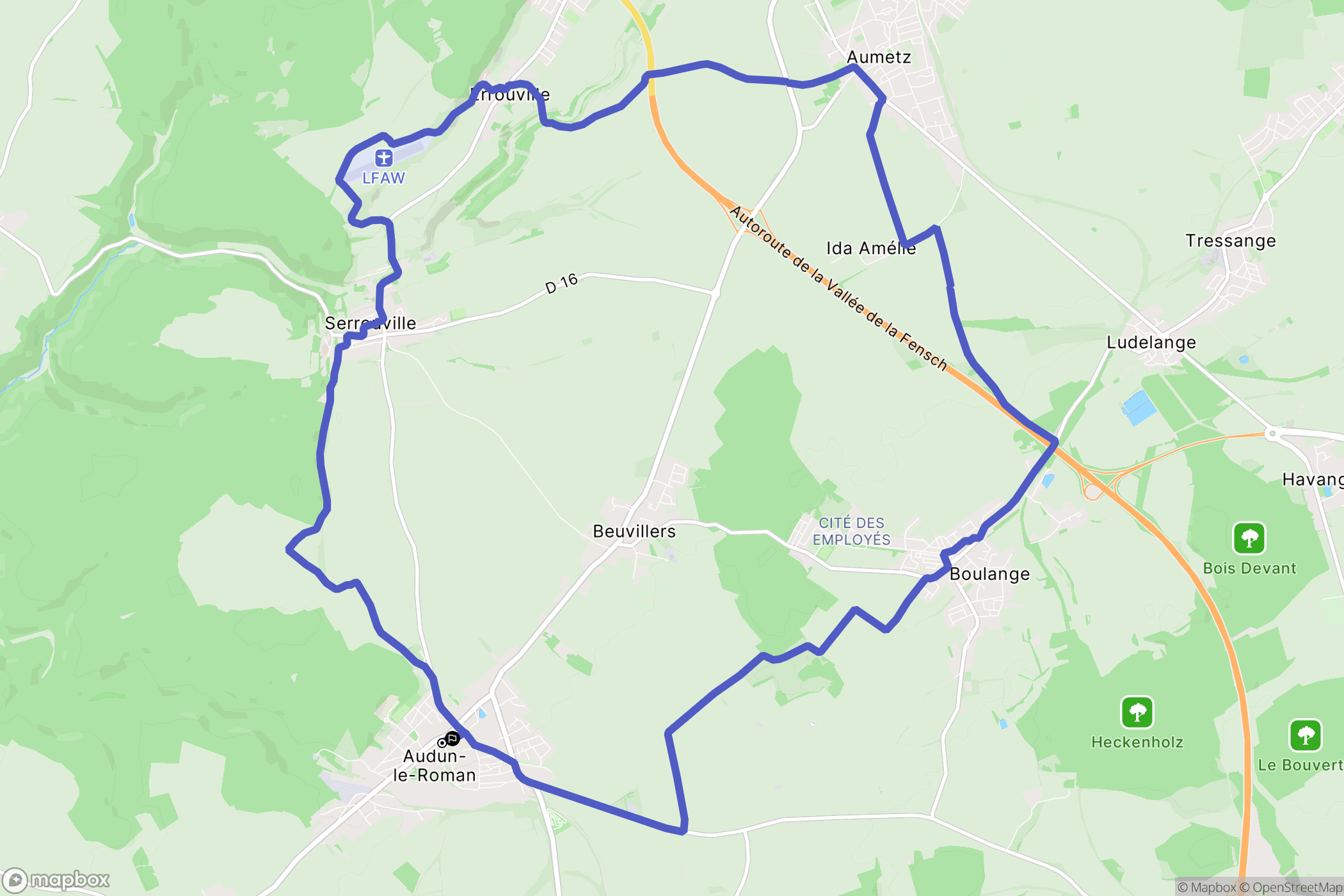 Audun-le-Roman : carte du parcours de randonnée - France