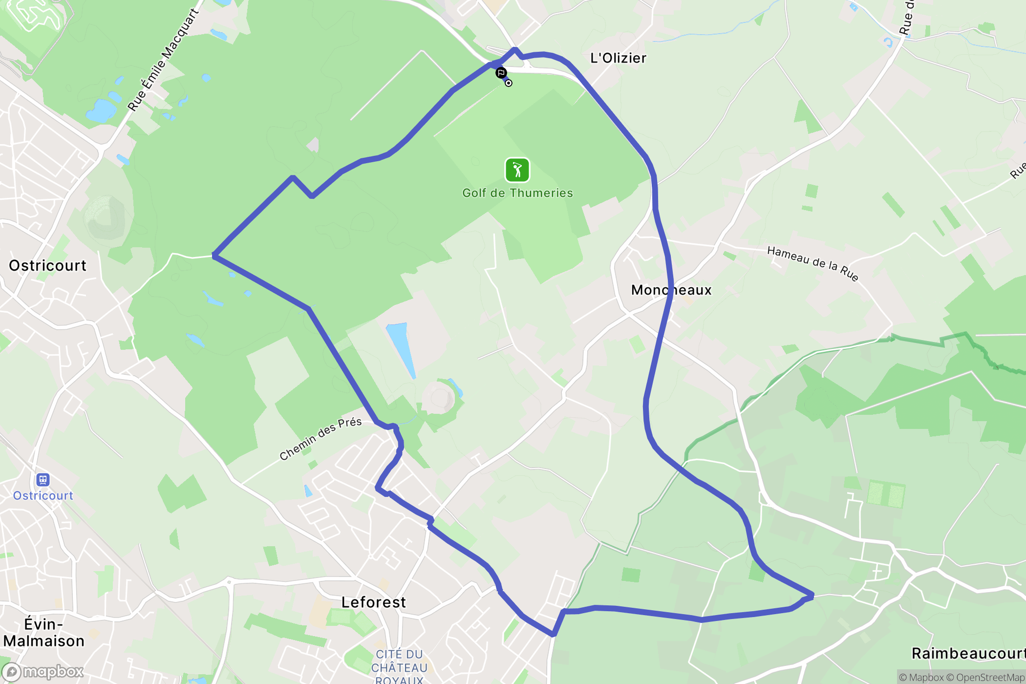 Thumeries : carte du parcours de randonnée - France