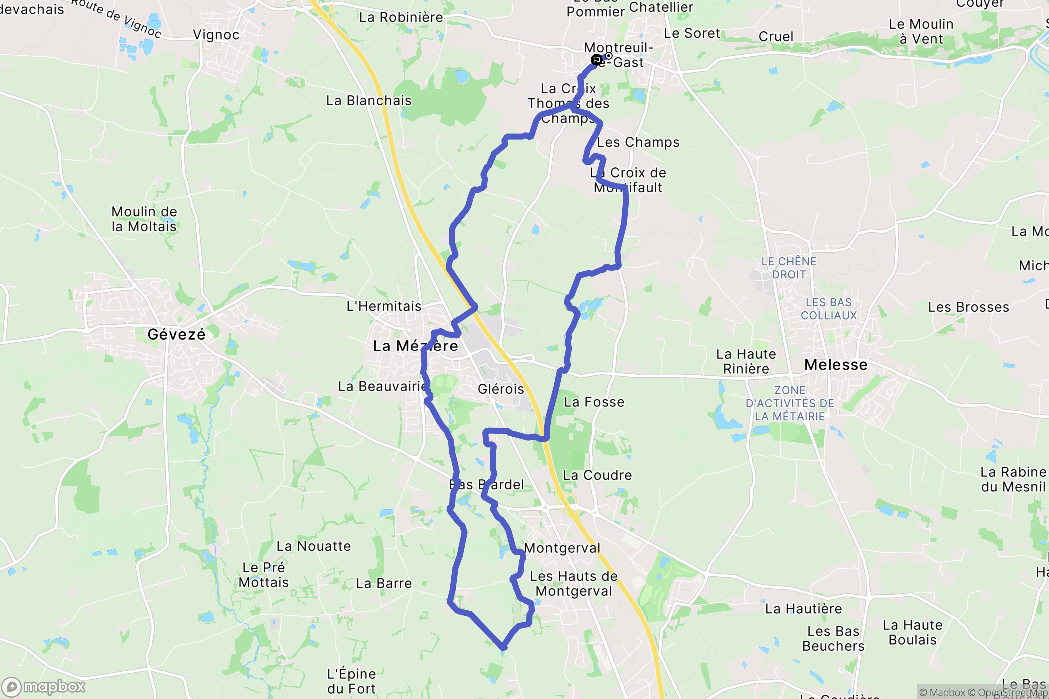 Montreuil-le-Gast : carte du parcours de randonnée - France