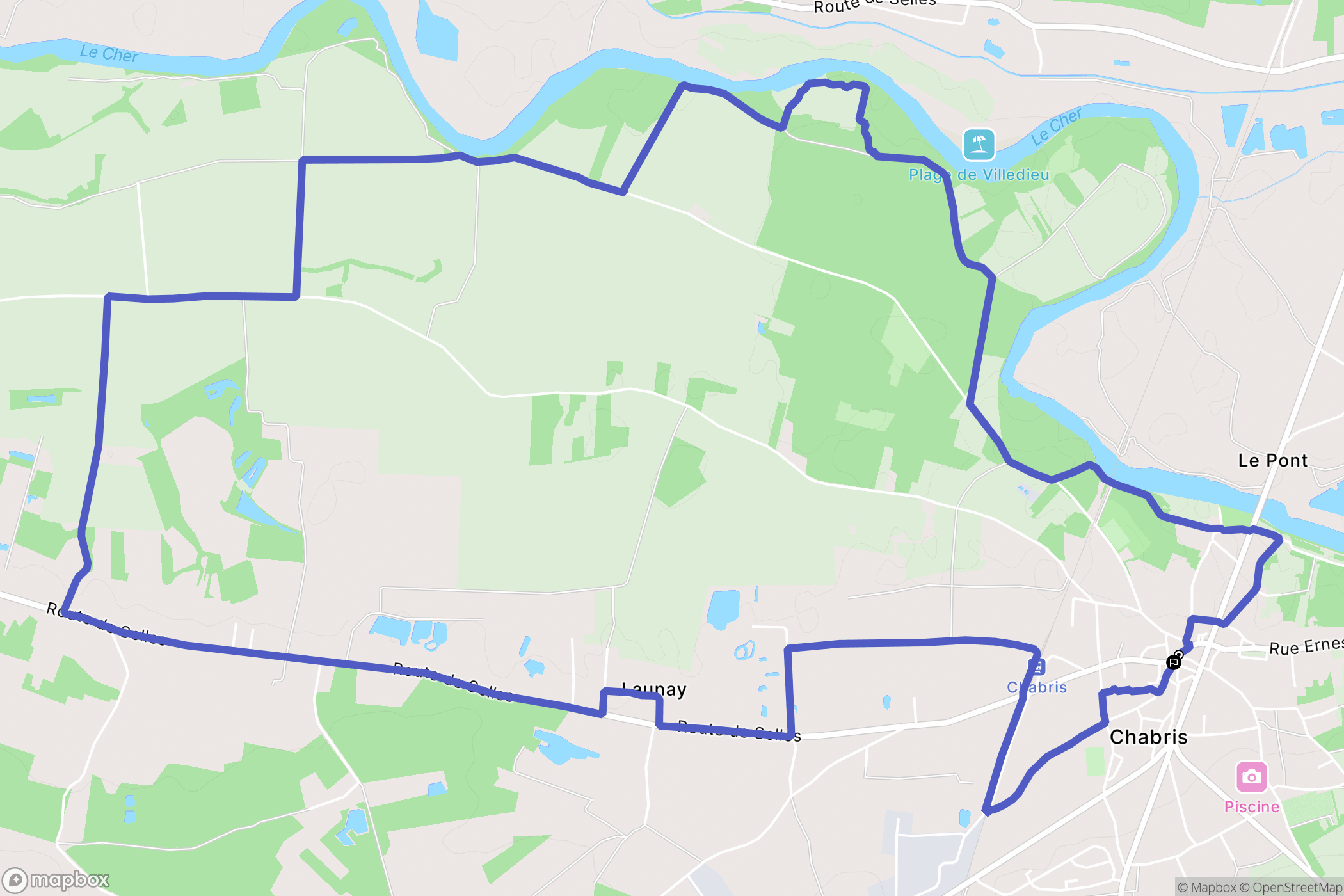 Chabris : carte du parcours de randonnée - France