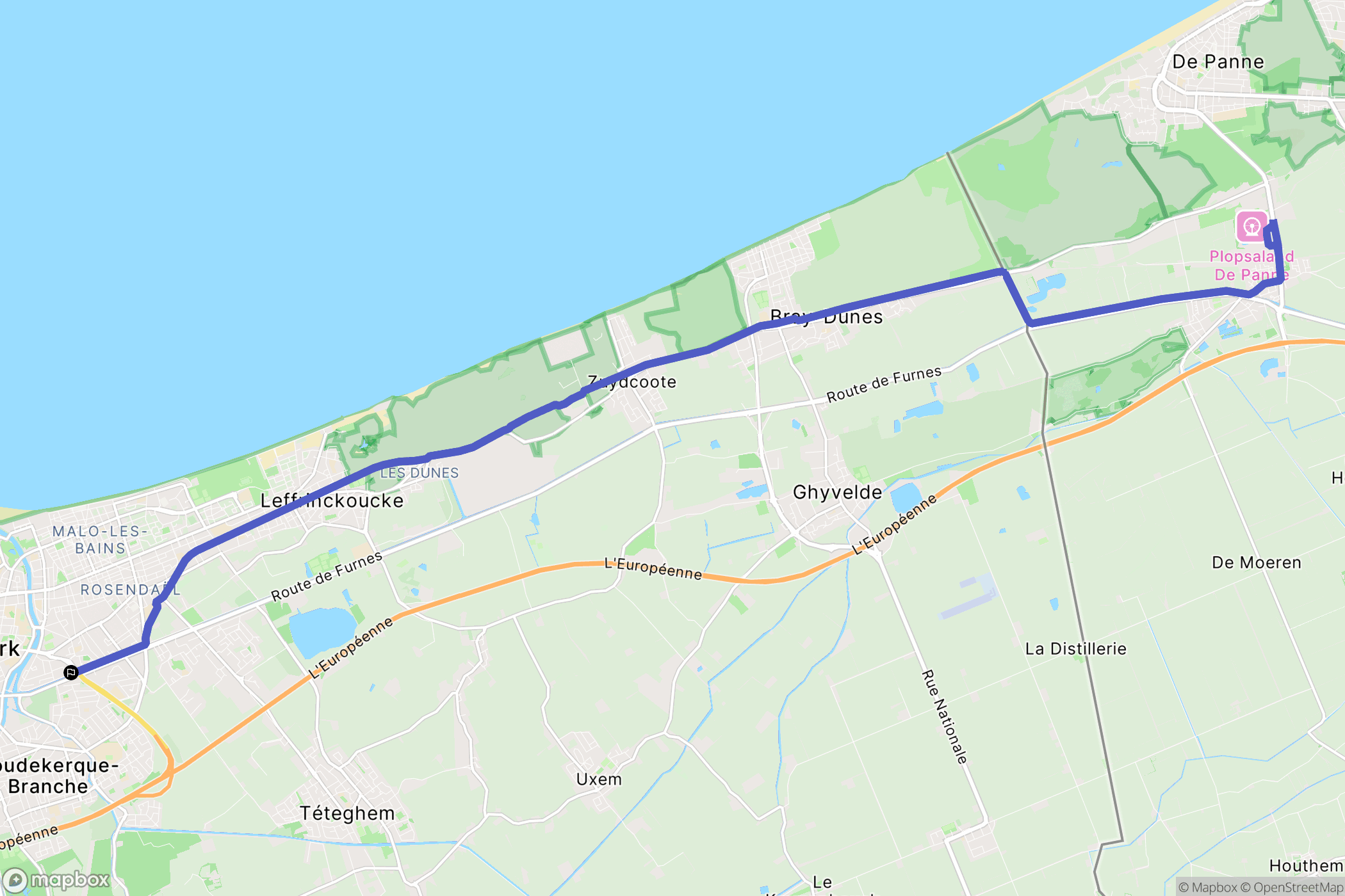 Dunkerque : carte du parcours de randonnée - France