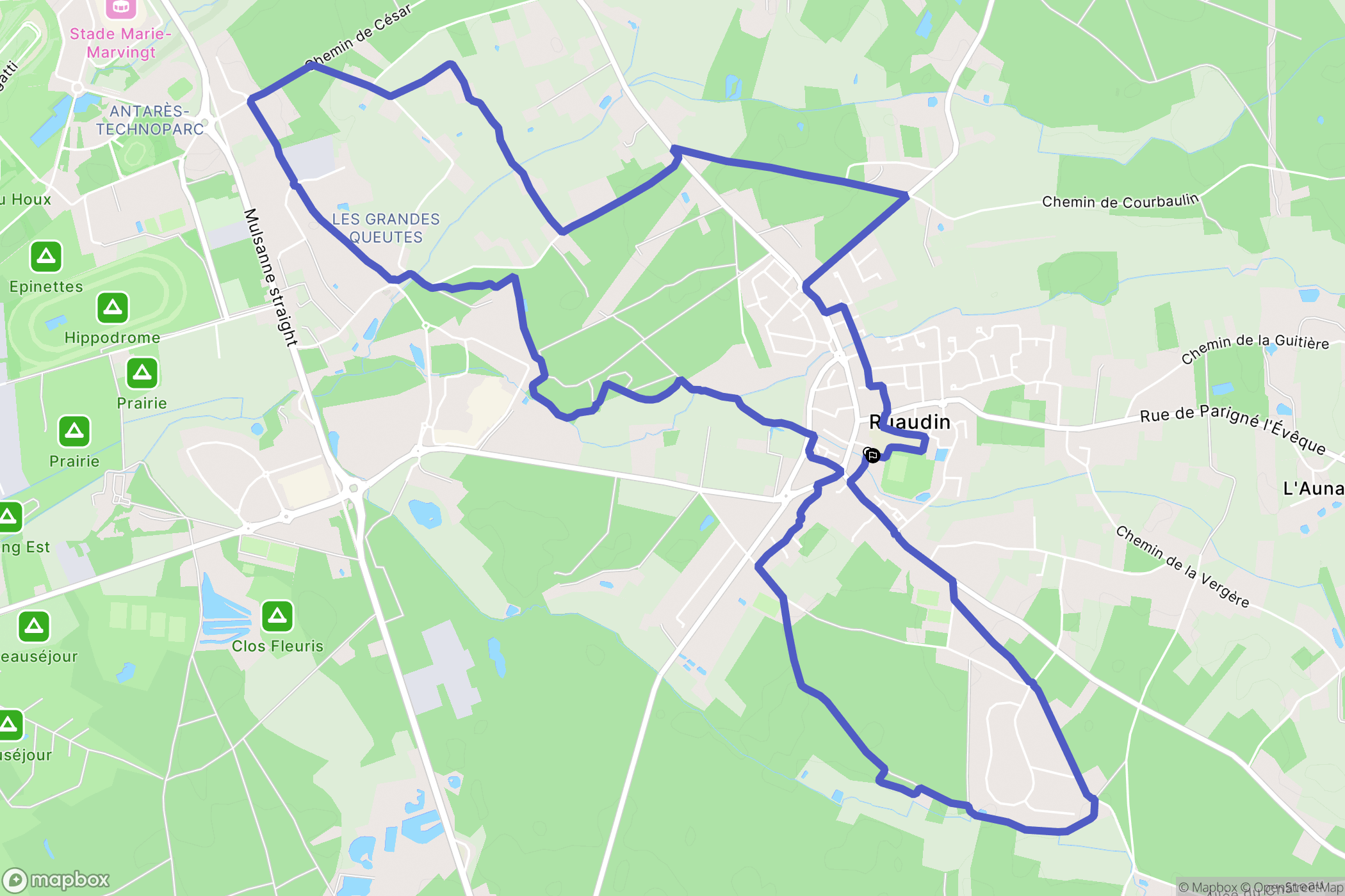 Ruaudin : carte du parcours de randonnée - France