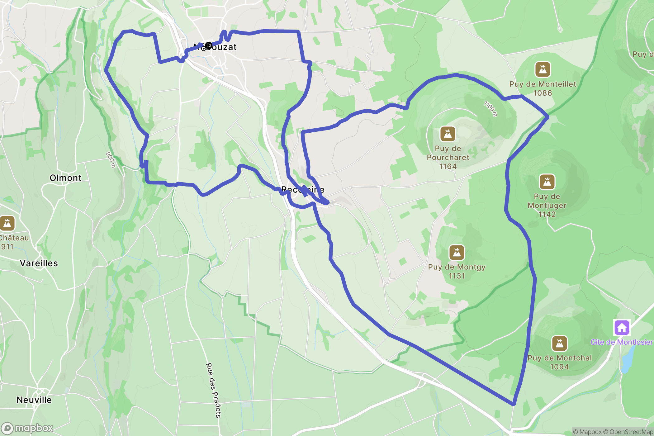 Nébouzat : carte du parcours de randonnée - France