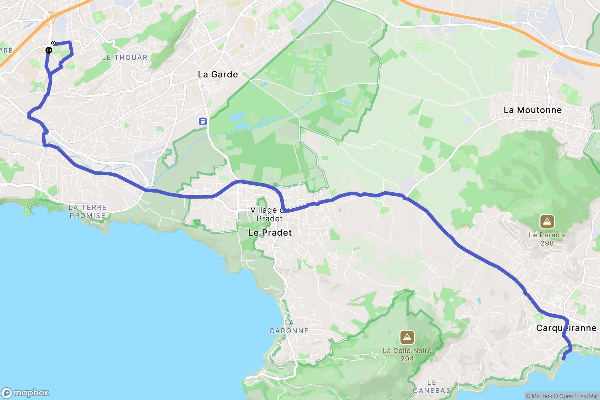 Toulon : carte du parcours de randonnée - France