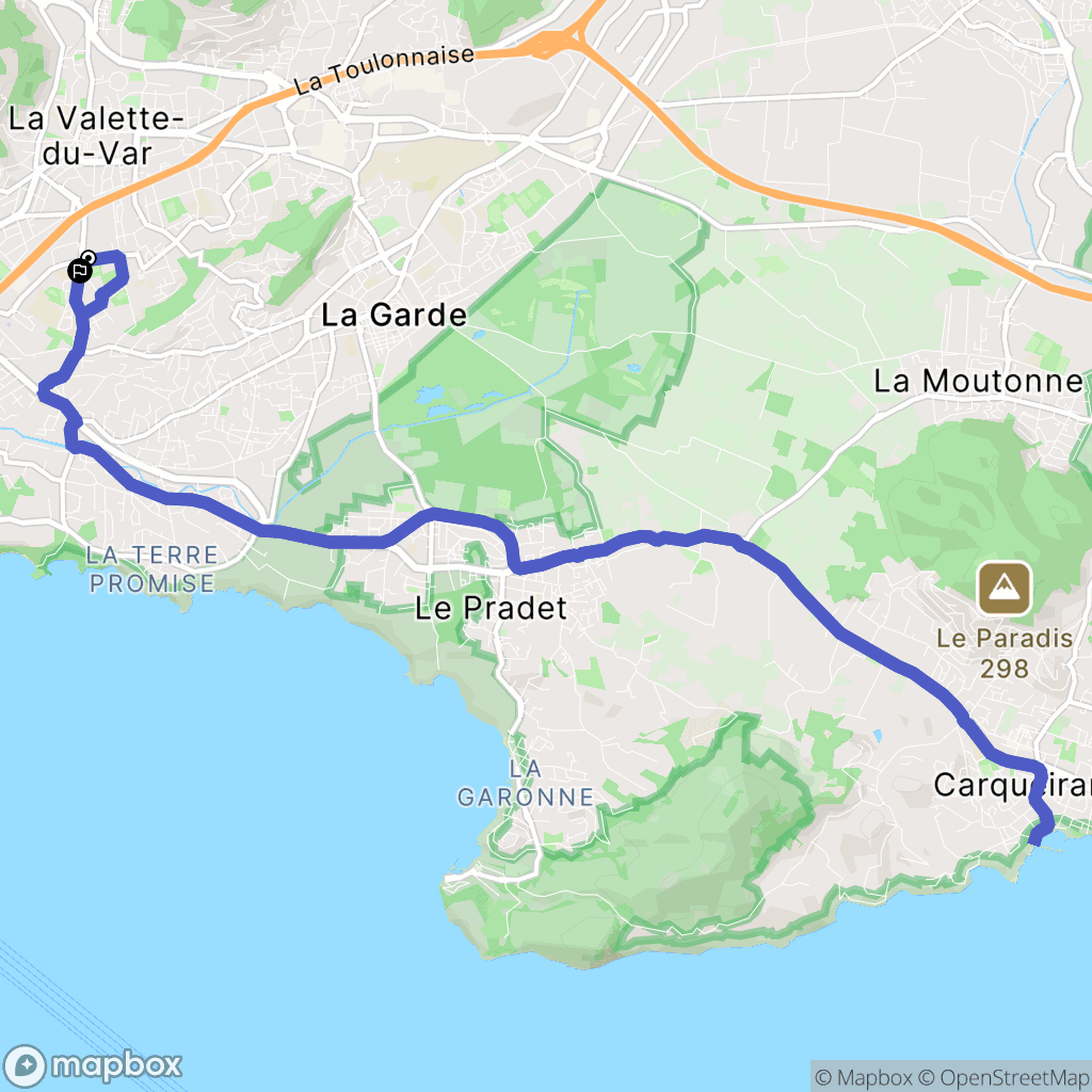 Toulon : carte du parcours de randonnée - France