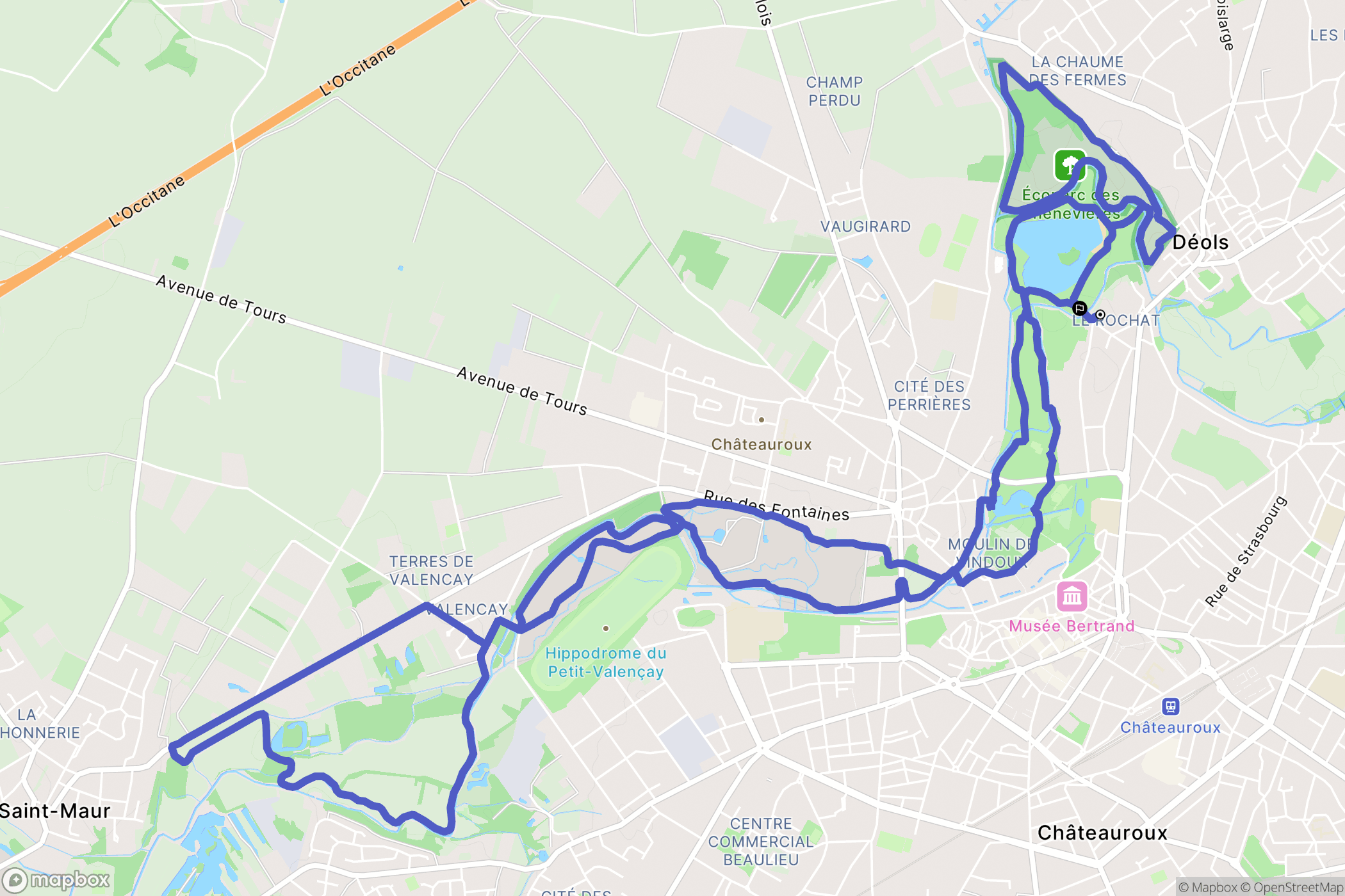 Châteauroux : carte du parcours de randonnée - France