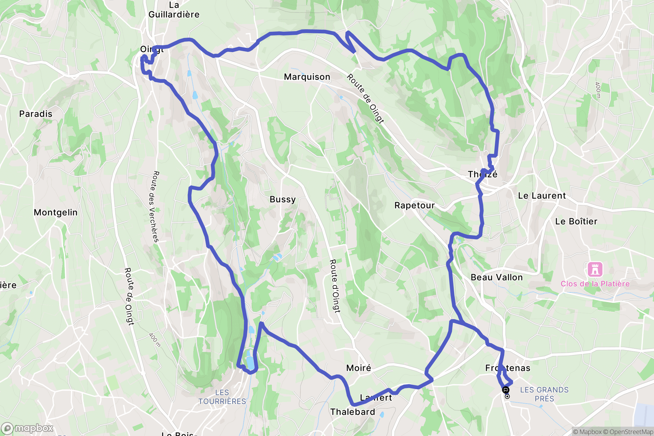 Frontenas : carte du parcours de randonnée - France
